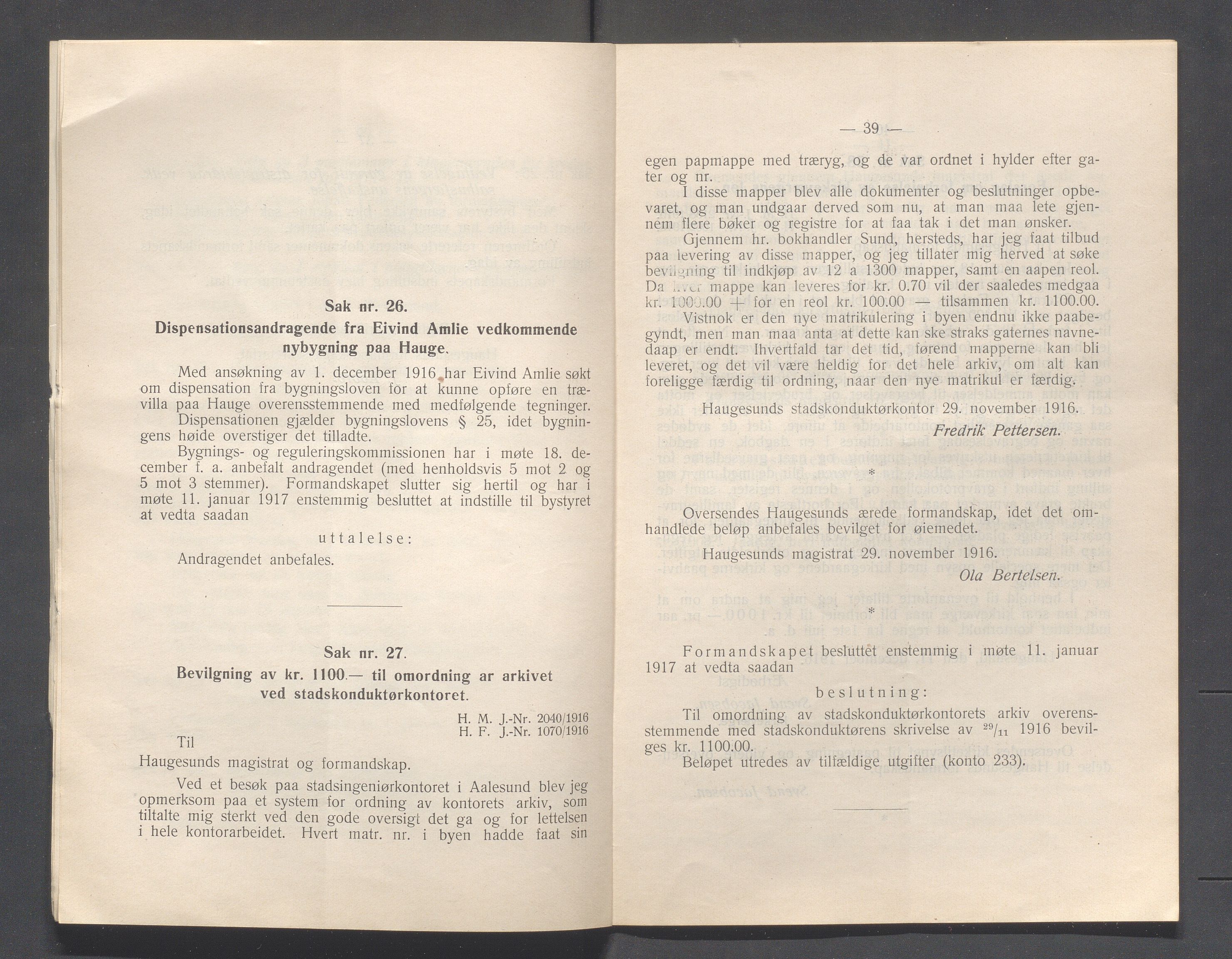 Haugesund kommune - Formannskapet og Bystyret, IKAR/A-740/A/Abb/L0002: Bystyreforhandlinger, 1908-1917, p. 587