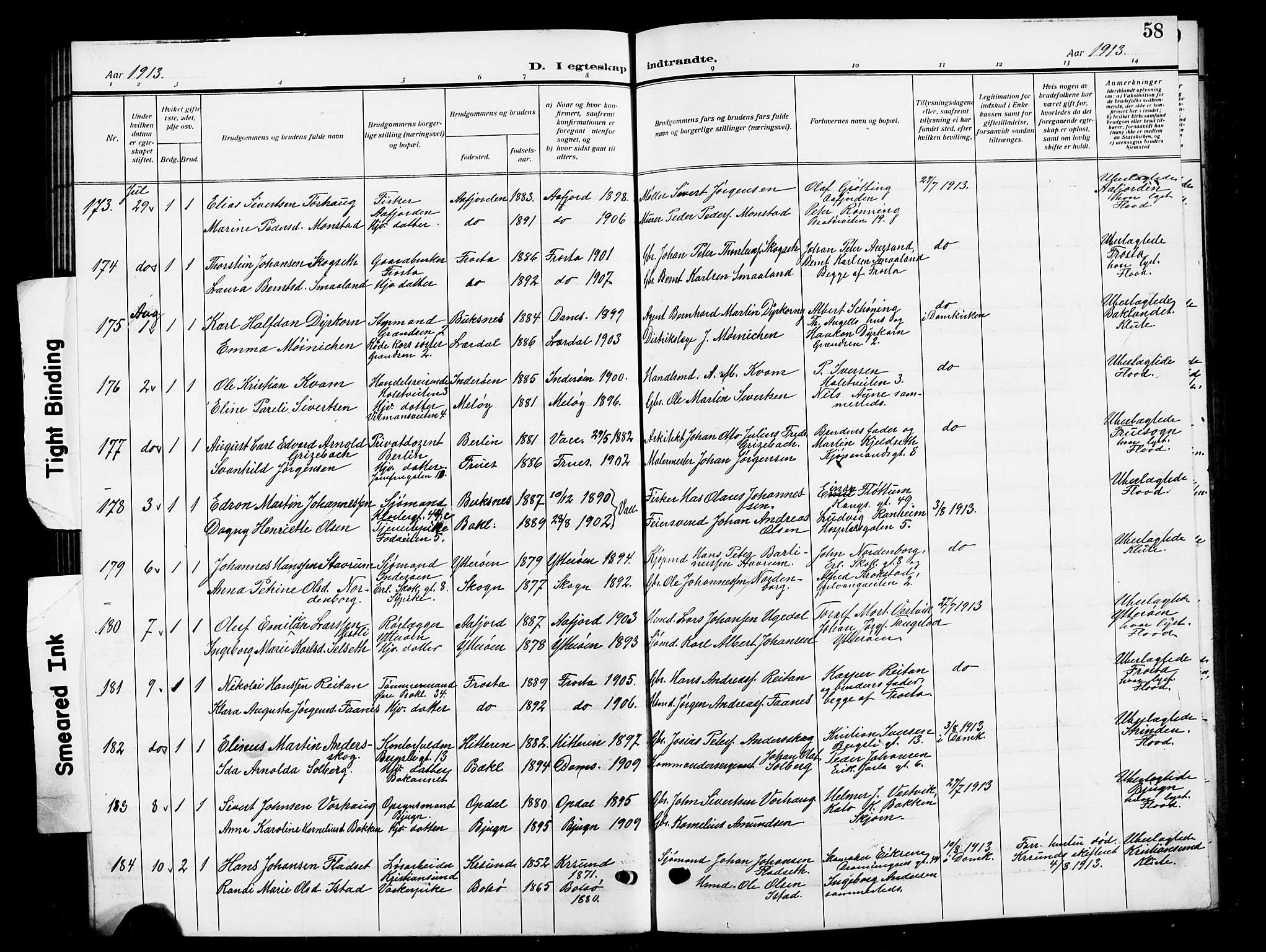 Ministerialprotokoller, klokkerbøker og fødselsregistre - Sør-Trøndelag, SAT/A-1456/601/L0097: Parish register (copy) no. 601C15, 1911-1921, p. 58