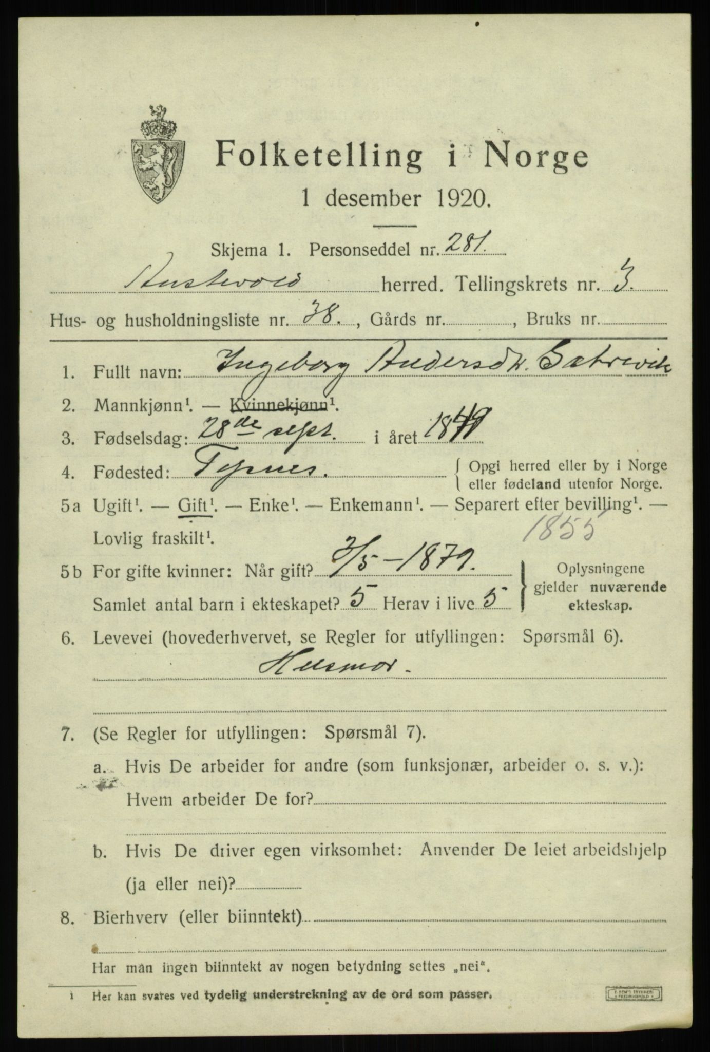 SAB, 1920 census for Austevoll, 1920, p. 2654