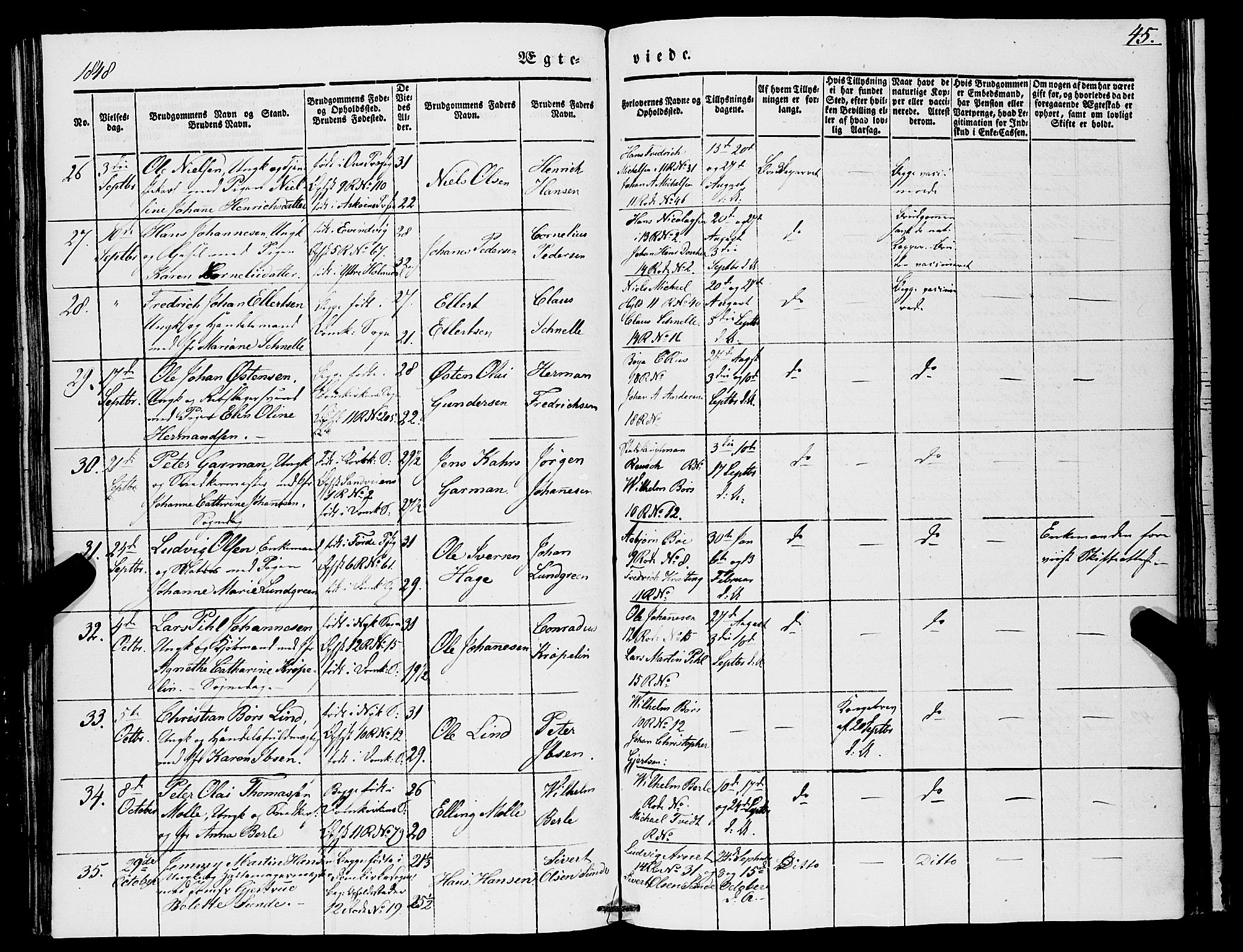 Domkirken sokneprestembete, AV/SAB-A-74801/H/Haa/L0033: Parish register (official) no. D 1, 1841-1853, p. 45