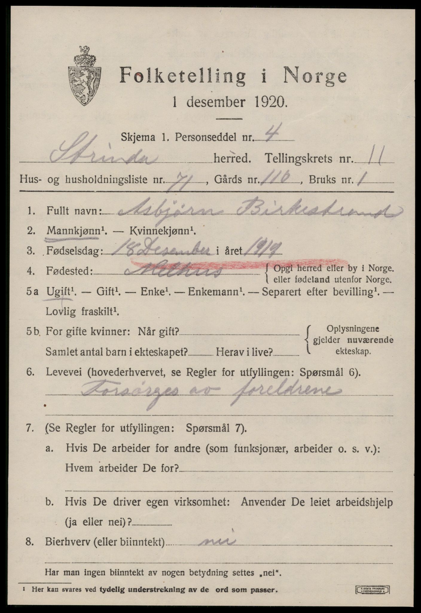 SAT, 1920 census for Strinda, 1920, p. 26114