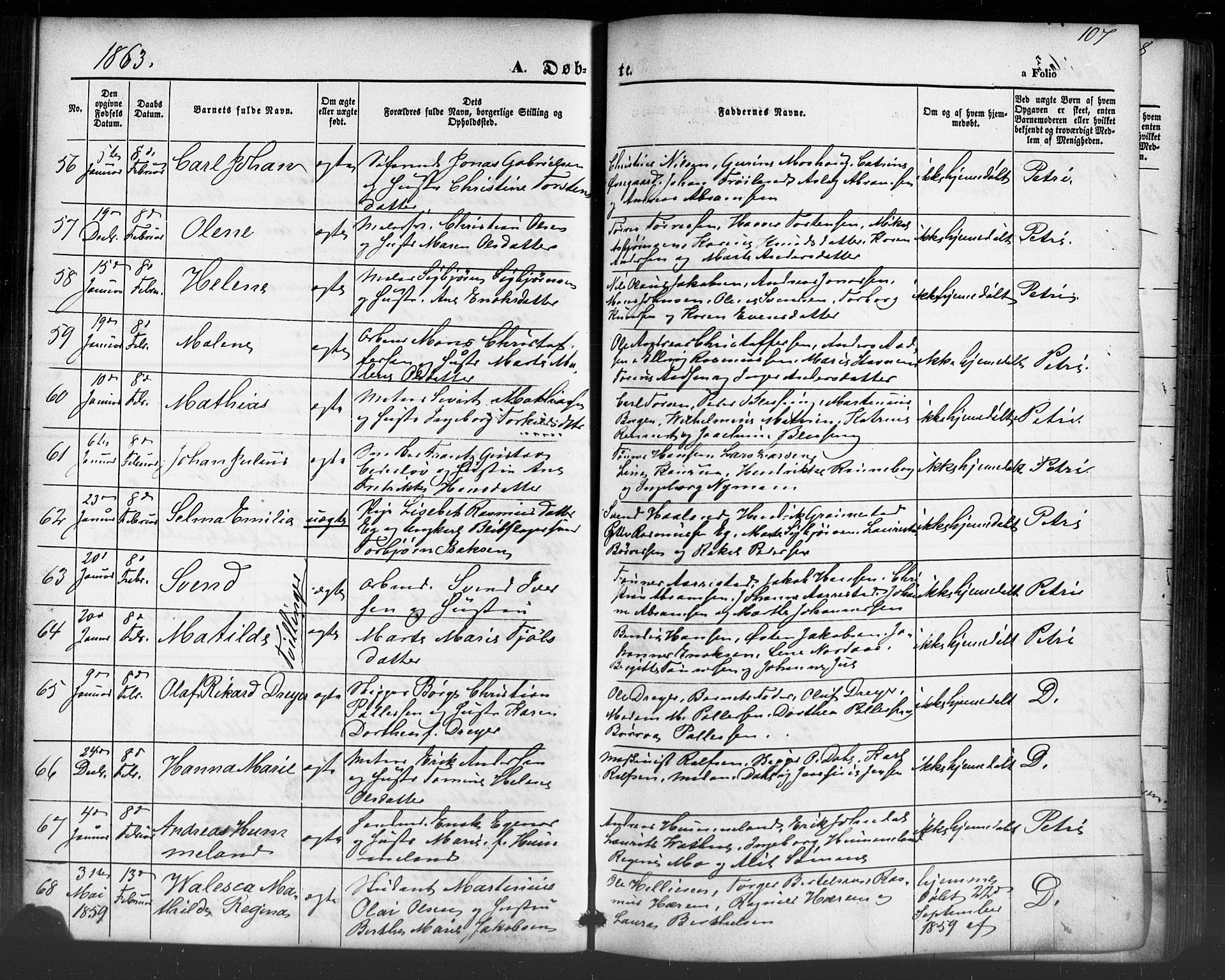 Domkirken sokneprestkontor, AV/SAST-A-101812/001/30/30BB/L0012: Parish register (copy) no. B 12, 1860-1871, p. 107