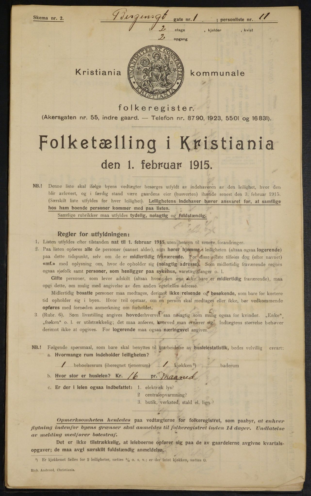 OBA, Municipal Census 1915 for Kristiania, 1915, p. 3771