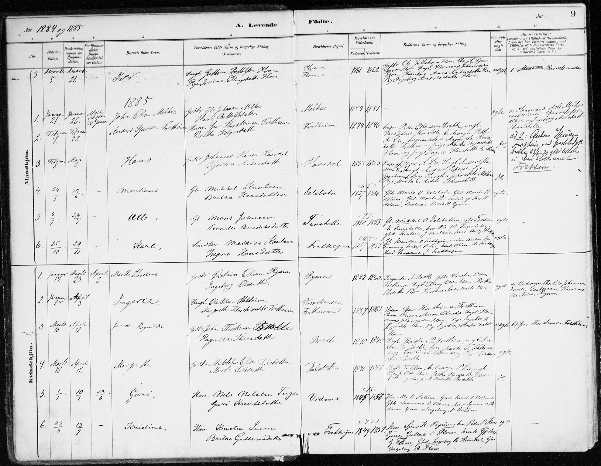 Aurland sokneprestembete, SAB/A-99937/H/Ha/Hac/L0001: Parish register (official) no. C 1, 1880-1921, p. 9