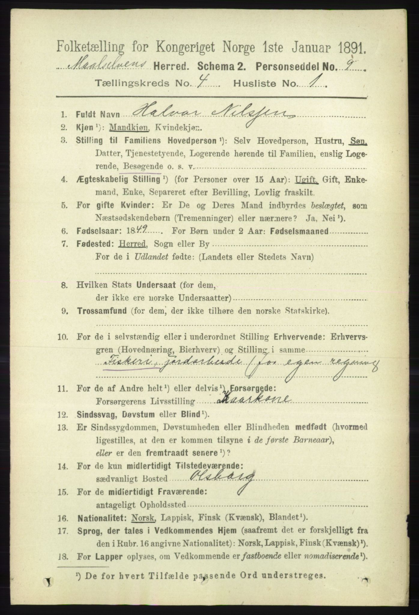 RA, 1891 census for 1924 Målselv, 1891, p. 1085