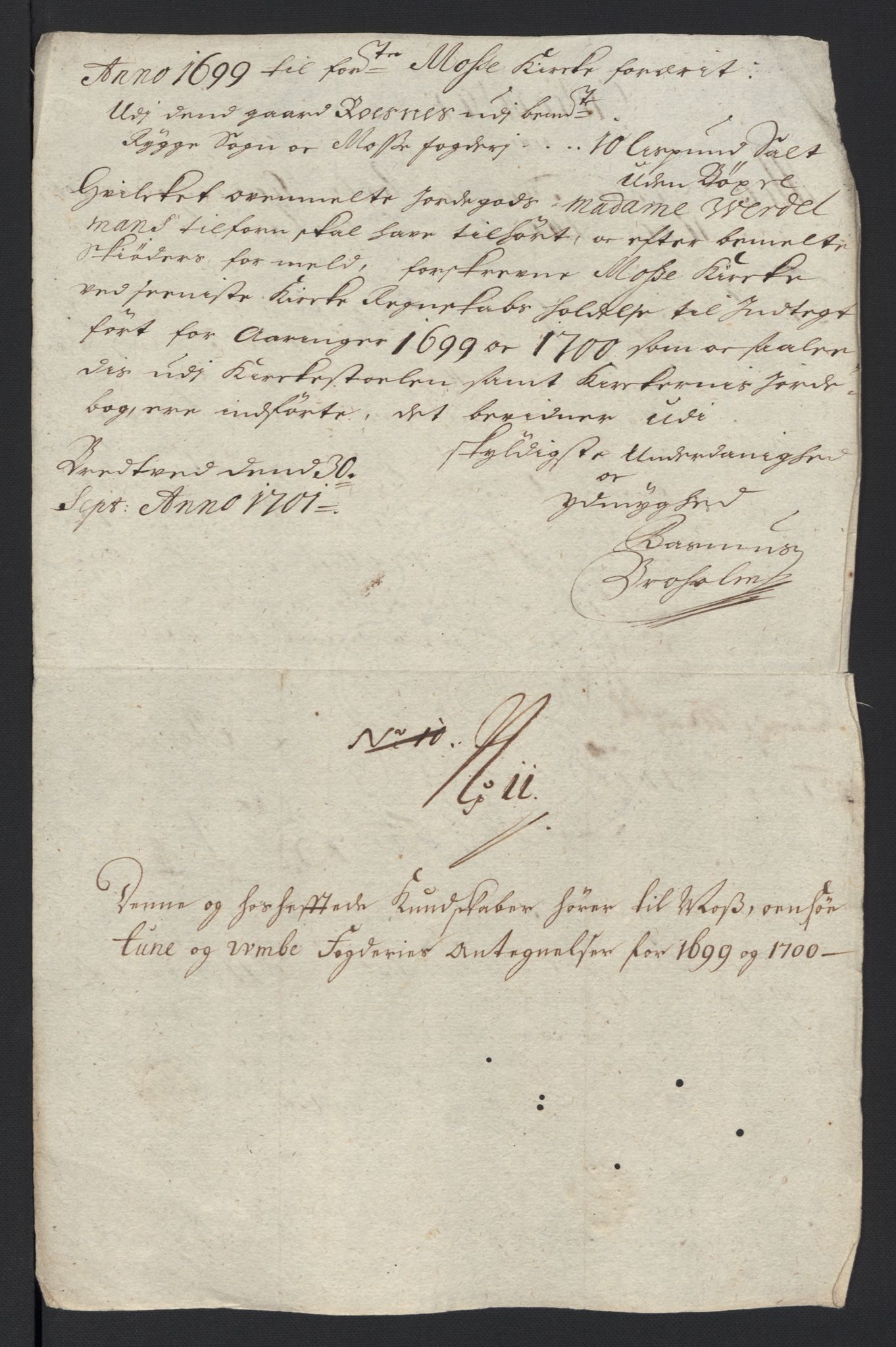 Rentekammeret inntil 1814, Reviderte regnskaper, Fogderegnskap, AV/RA-EA-4092/R04/L0129: Fogderegnskap Moss, Onsøy, Tune, Veme og Åbygge, 1700, p. 594