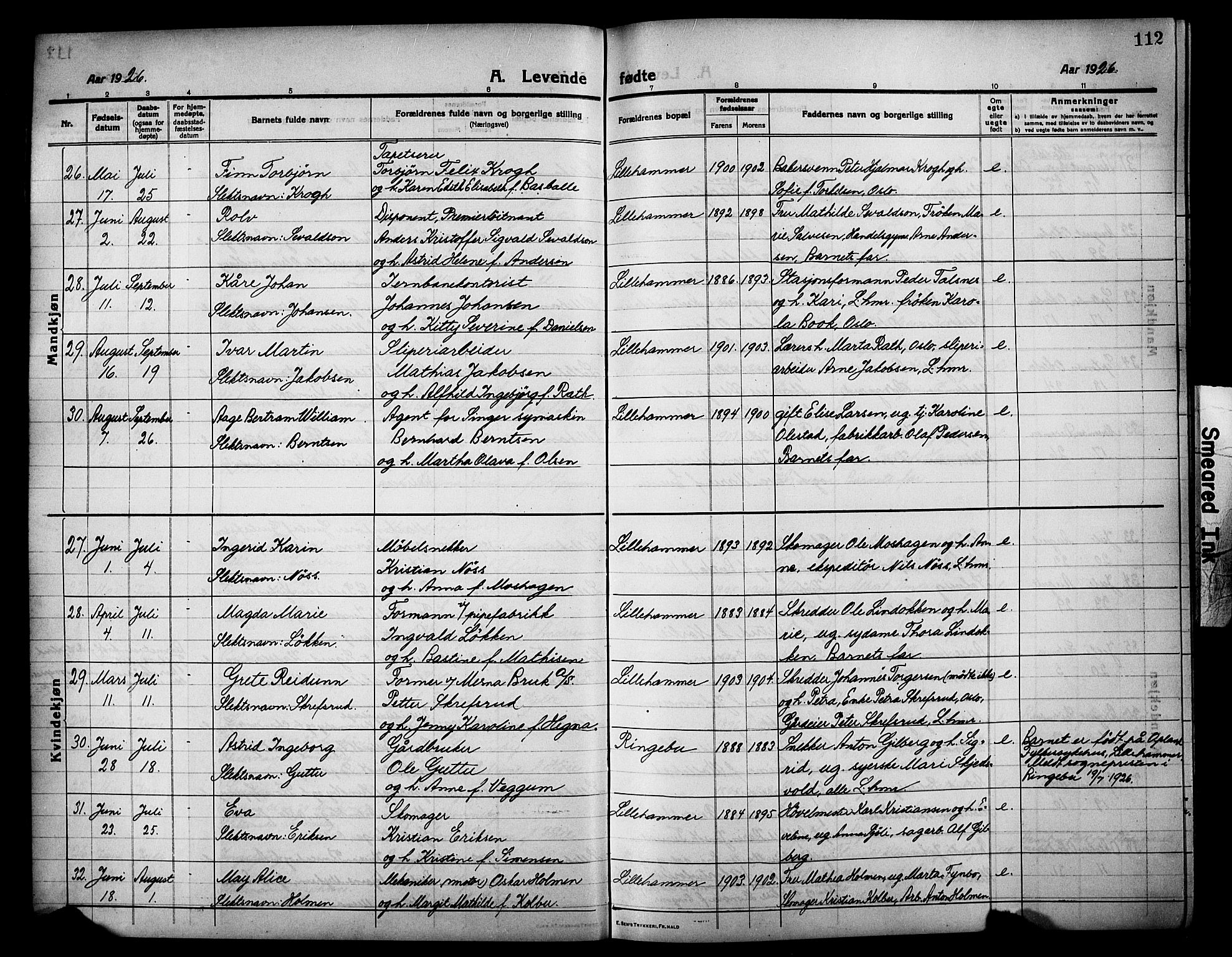 Lillehammer prestekontor, SAH/PREST-088/H/Ha/Hab/L0002: Parish register (copy) no. 2, 1913-1929, p. 112