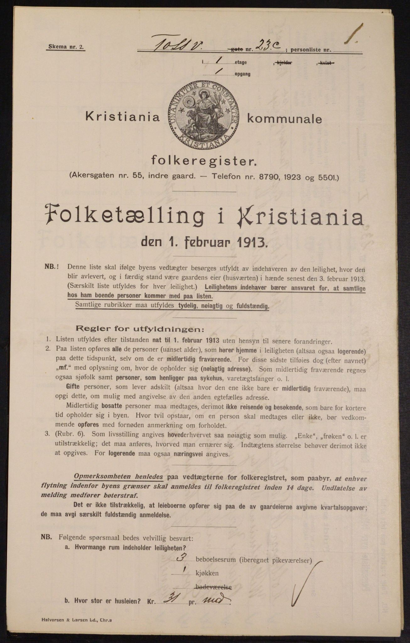 OBA, Municipal Census 1913 for Kristiania, 1913, p. 25470