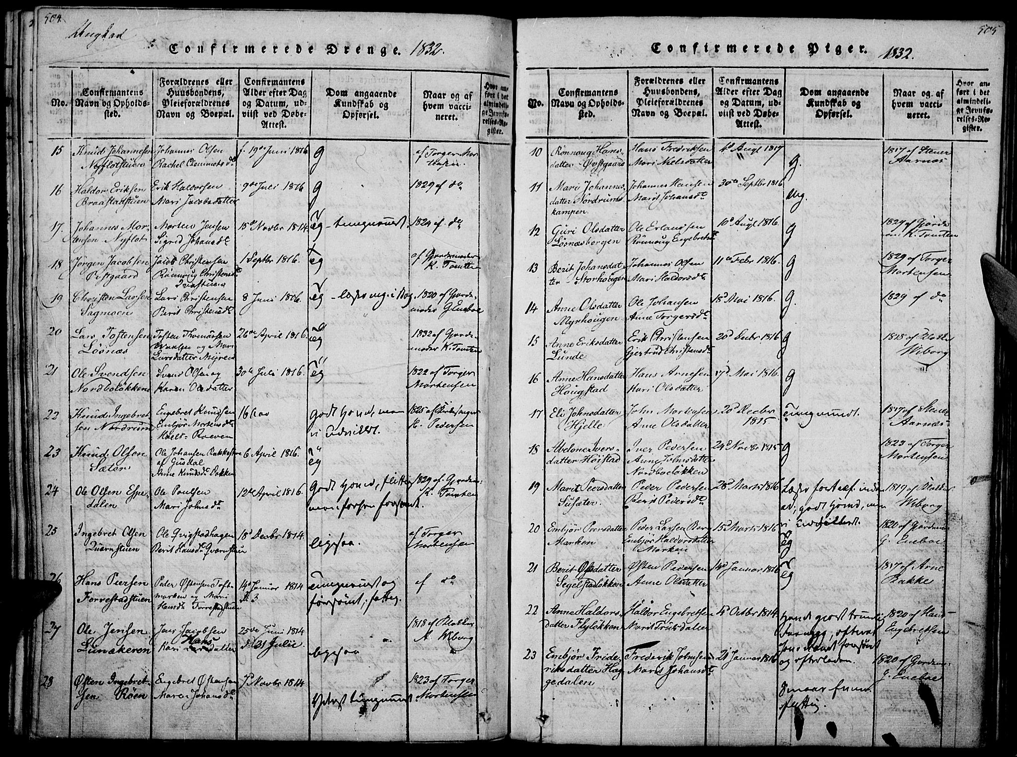 Ringebu prestekontor, AV/SAH-PREST-082/H/Ha/Haa/L0004: Parish register (official) no. 4, 1821-1839, p. 504-505