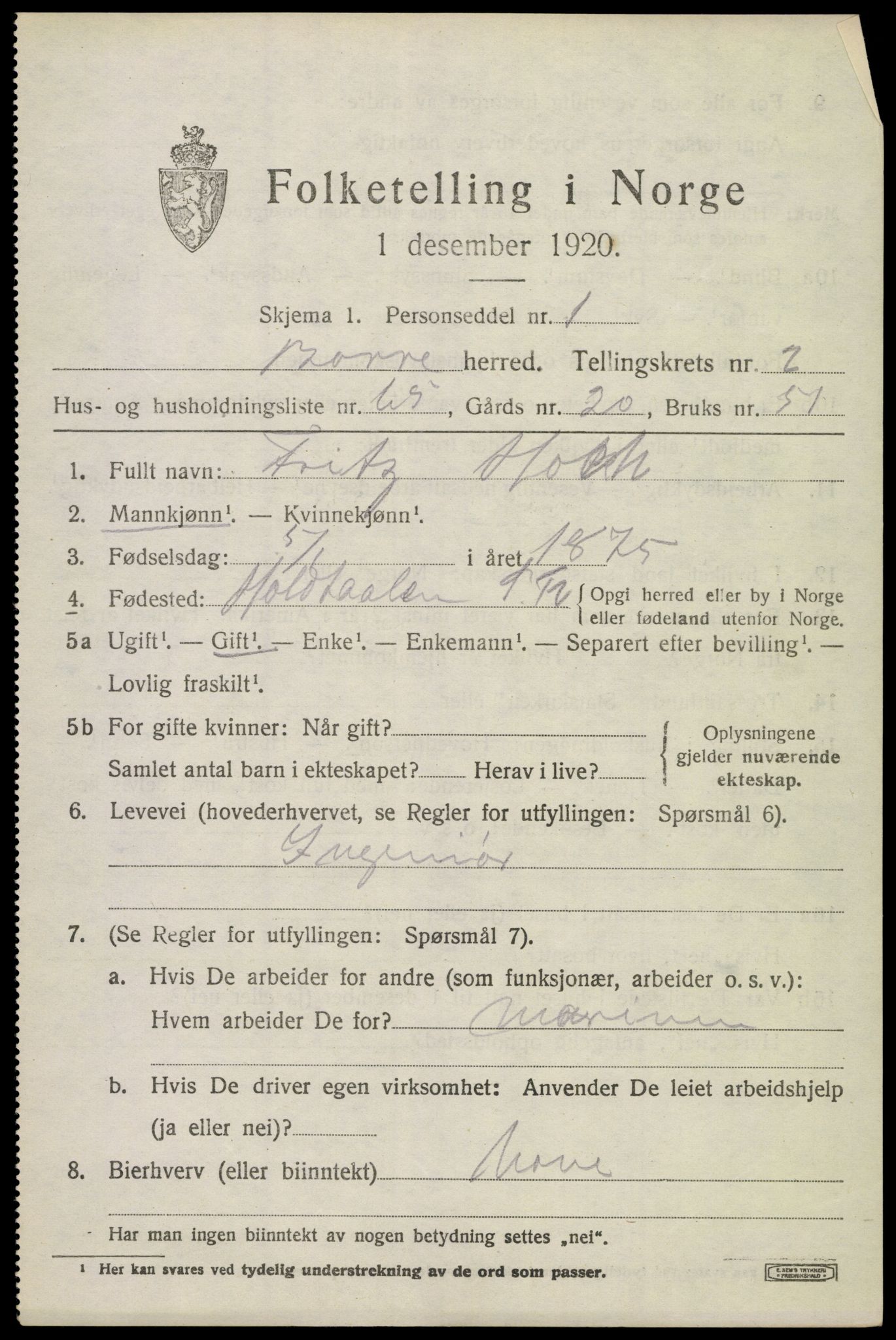 SAKO, 1920 census for Borre, 1920, p. 4914