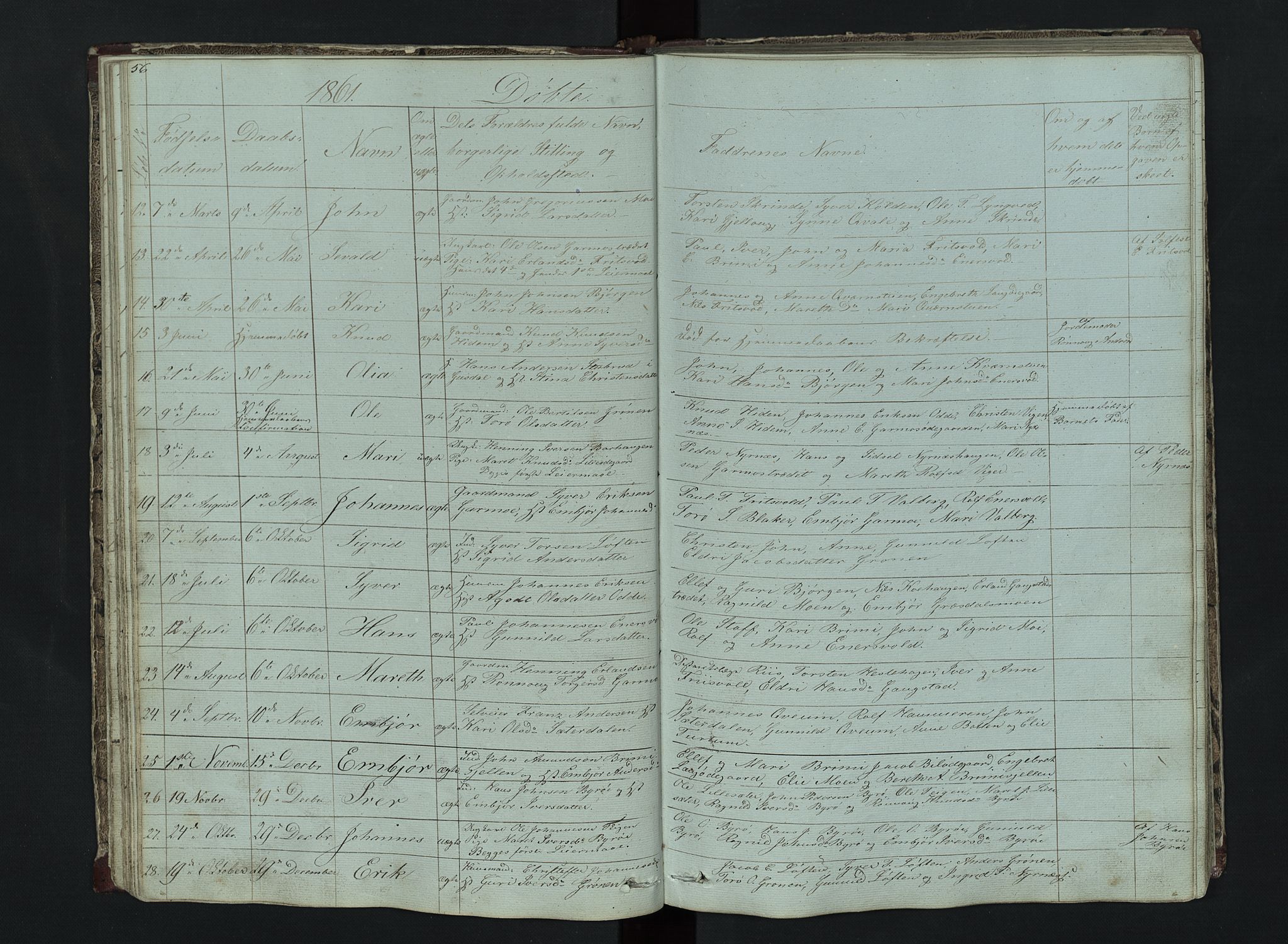 Lom prestekontor, AV/SAH-PREST-070/L/L0014: Parish register (copy) no. 14, 1845-1876, p. 56-57