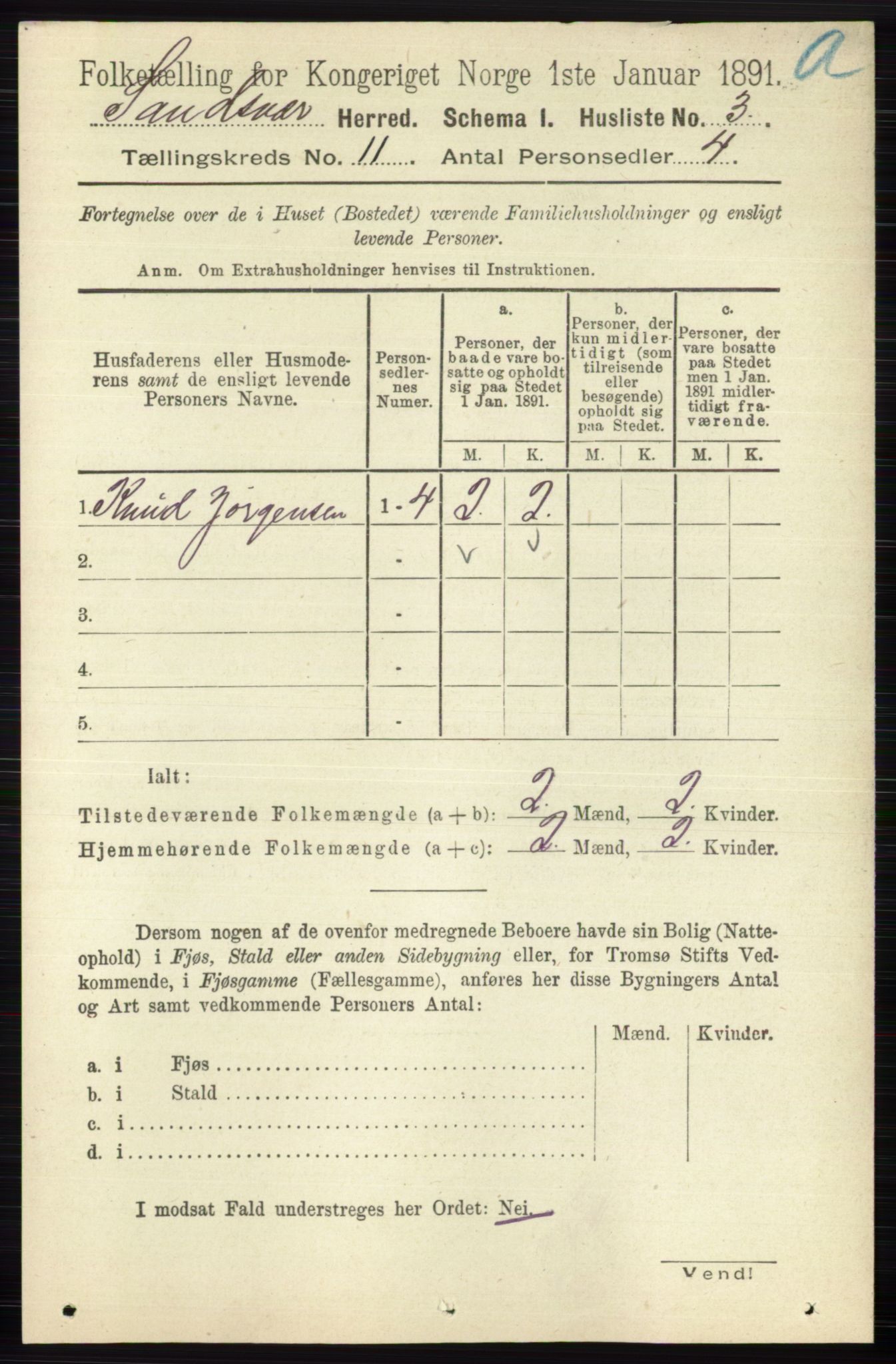 RA, 1891 census for 0629 Sandsvær, 1891, p. 5477