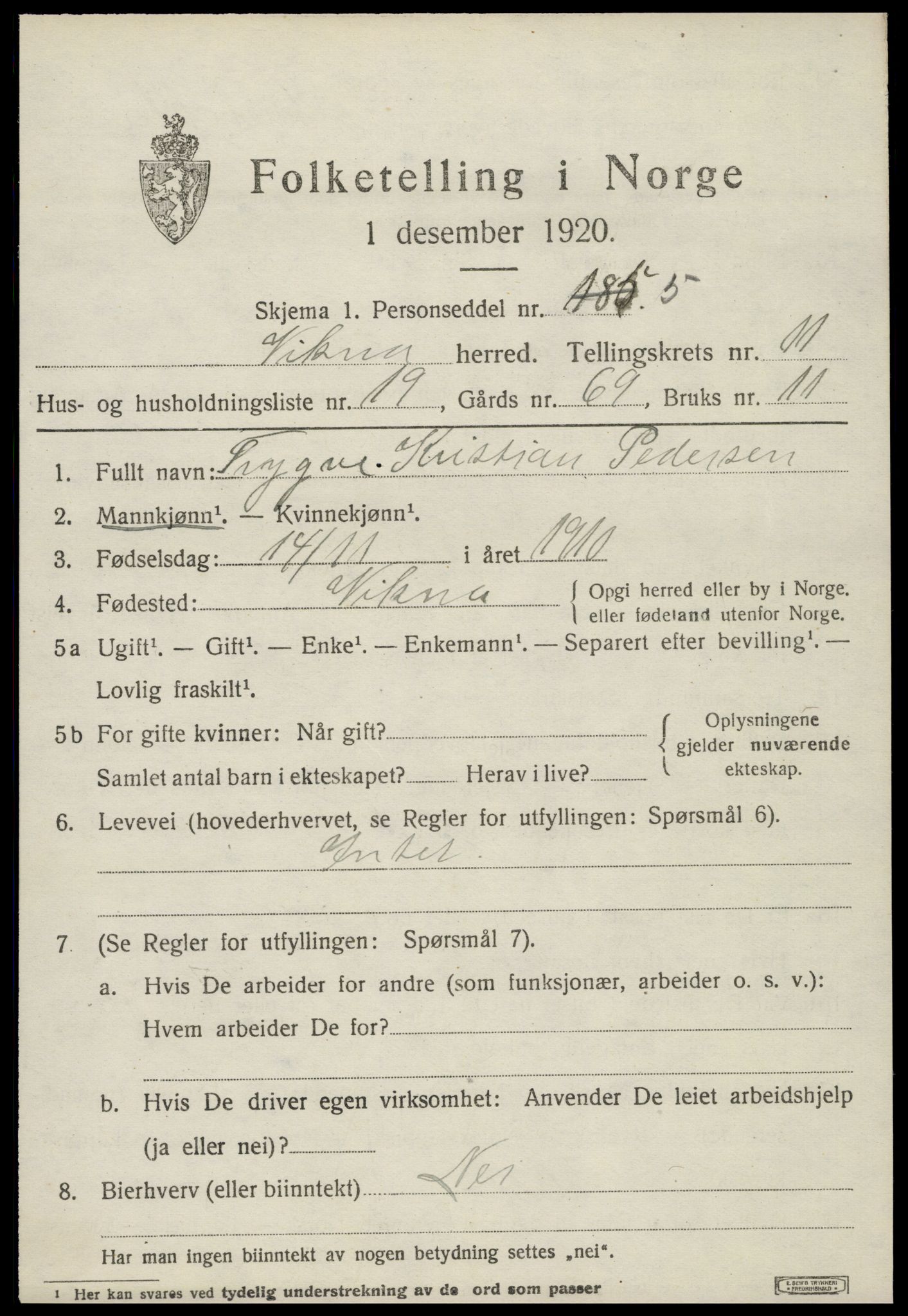 SAT, 1920 census for Vikna, 1920, p. 7713