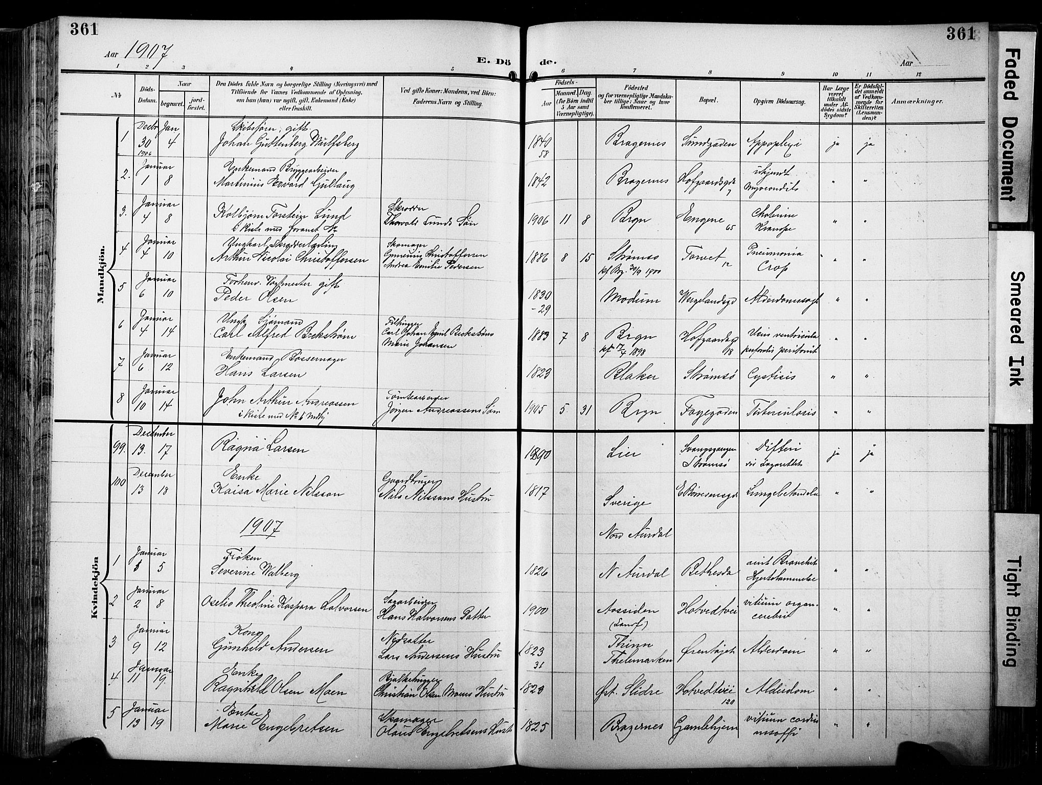 Bragernes kirkebøker, SAKO/A-6/F/Fb/L0009: Parish register (official) no. II 9, 1902-1911, p. 361