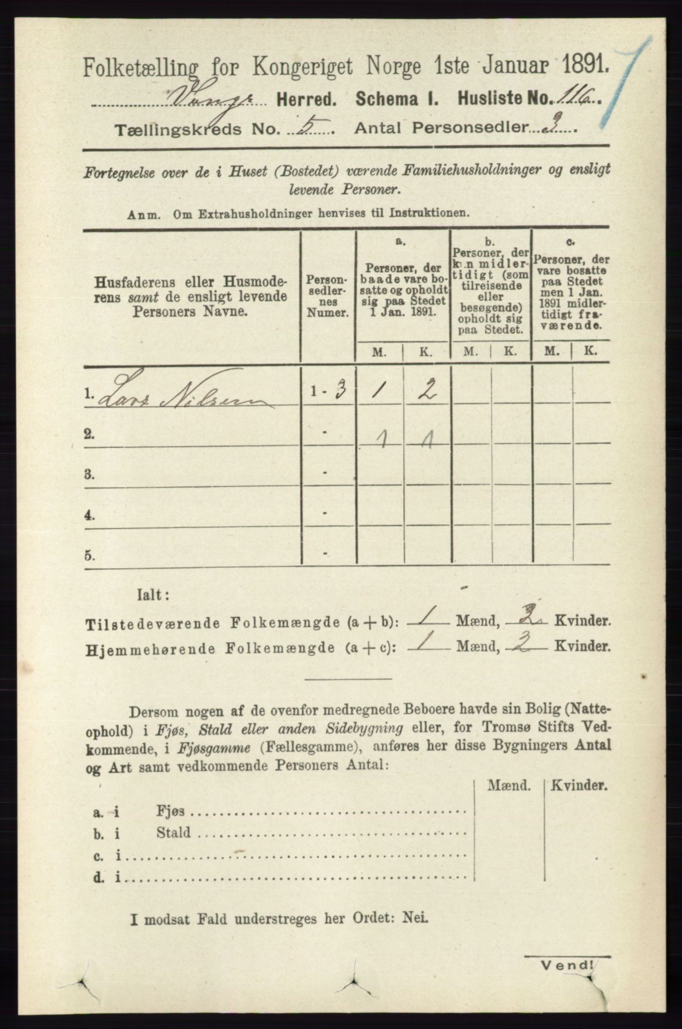 RA, 1891 census for 0414 Vang, 1891, p. 3500