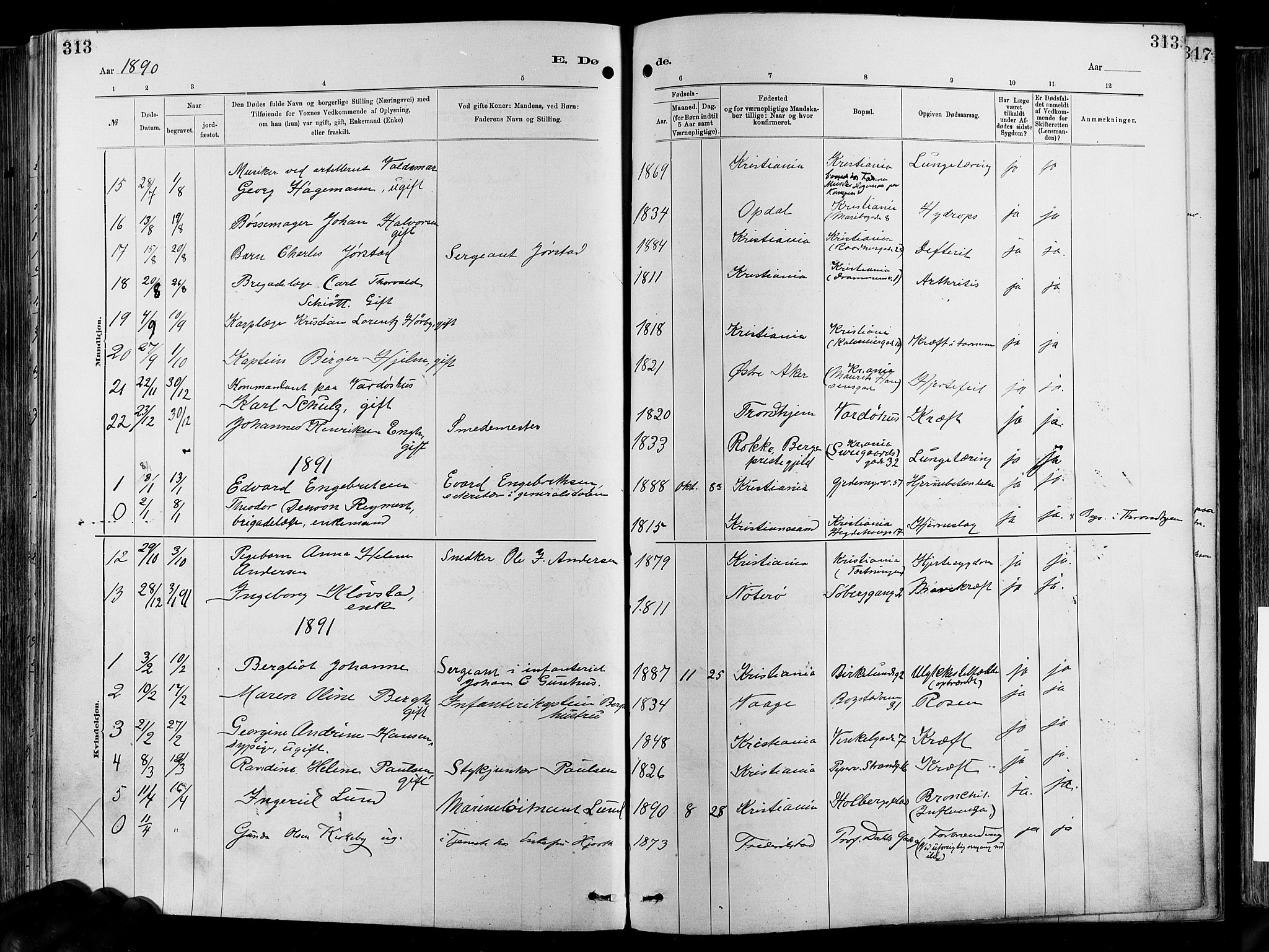 Garnisonsmenigheten Kirkebøker, SAO/A-10846/F/Fa/L0012: Parish register (official) no. 12, 1880-1893, p. 313