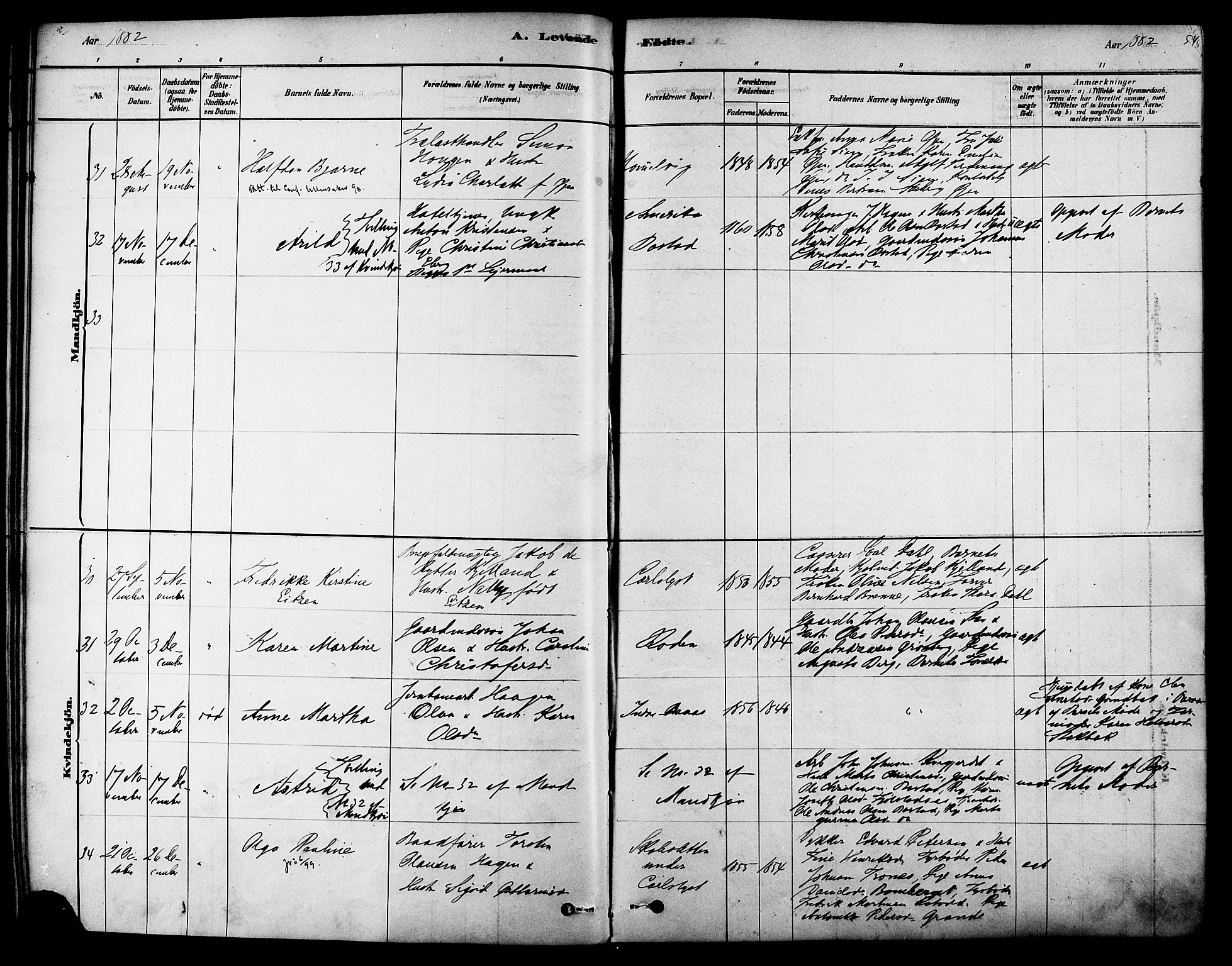 Ministerialprotokoller, klokkerbøker og fødselsregistre - Sør-Trøndelag, SAT/A-1456/616/L0410: Parish register (official) no. 616A07, 1878-1893, p. 54