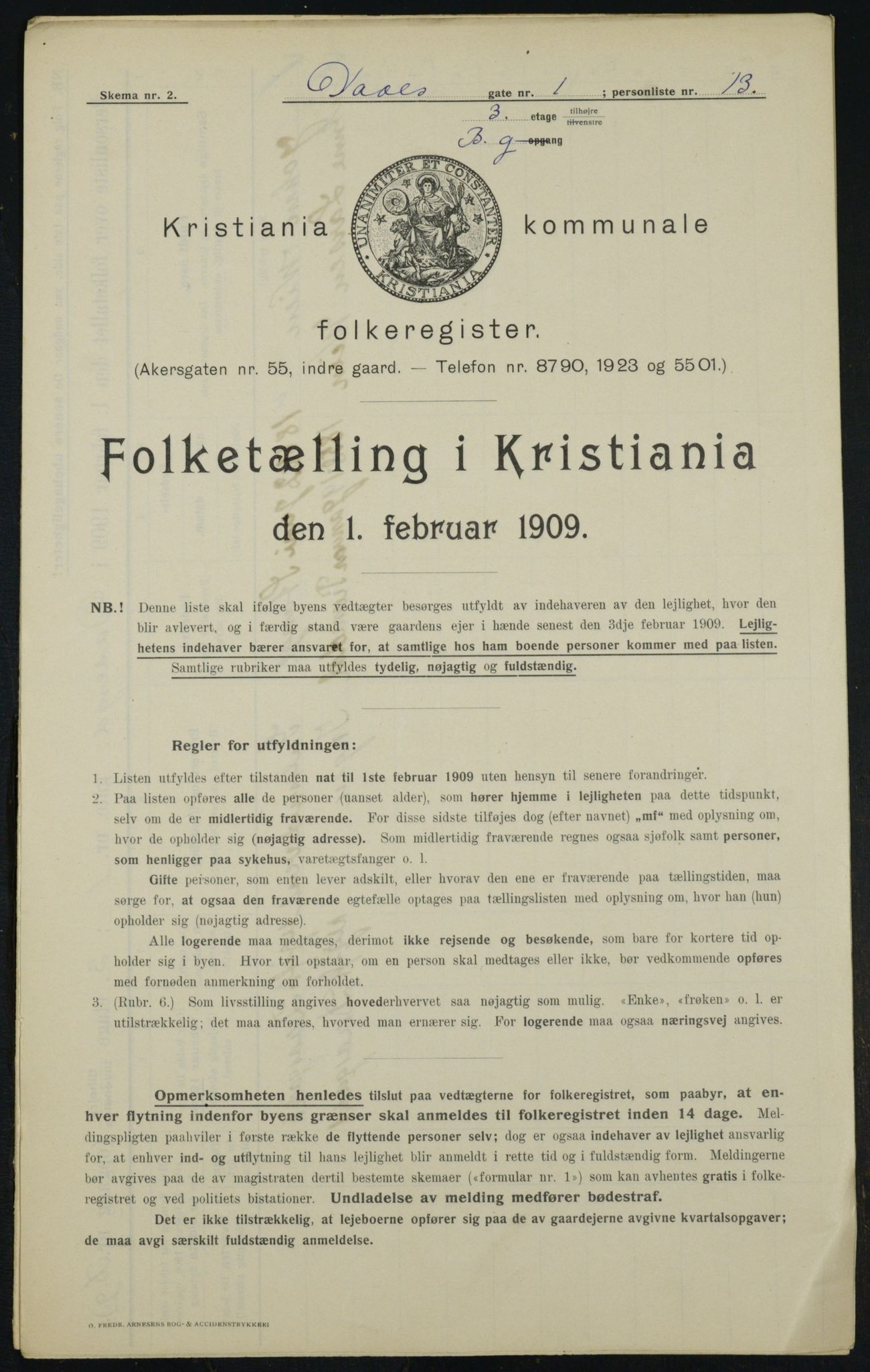 OBA, Municipal Census 1909 for Kristiania, 1909, p. 16308