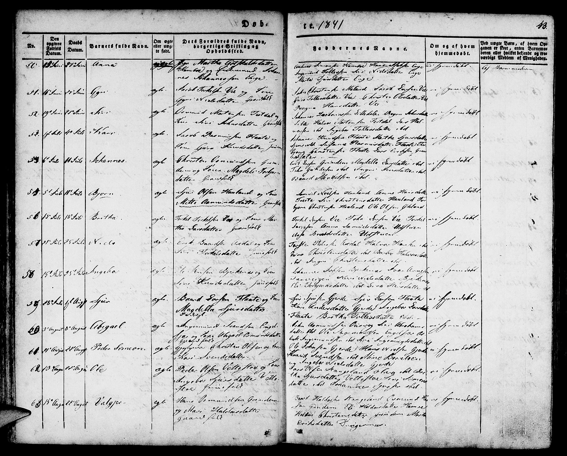 Etne sokneprestembete, AV/SAB-A-75001/H/Haa: Parish register (official) no. A 7, 1831-1847, p. 43