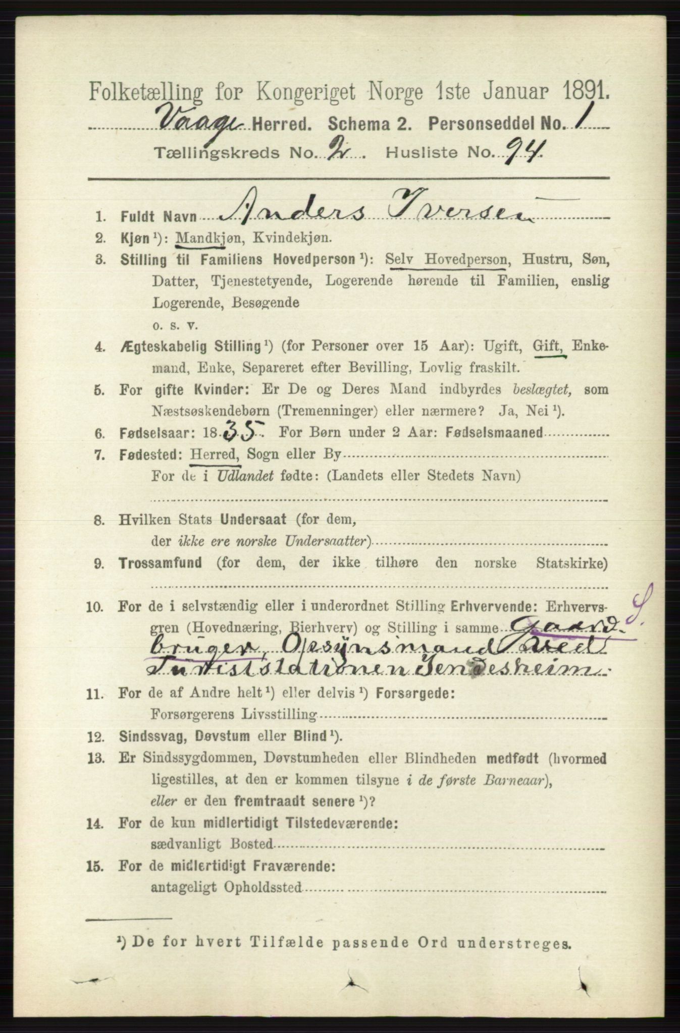 RA, 1891 census for 0515 Vågå, 1891, p. 1764