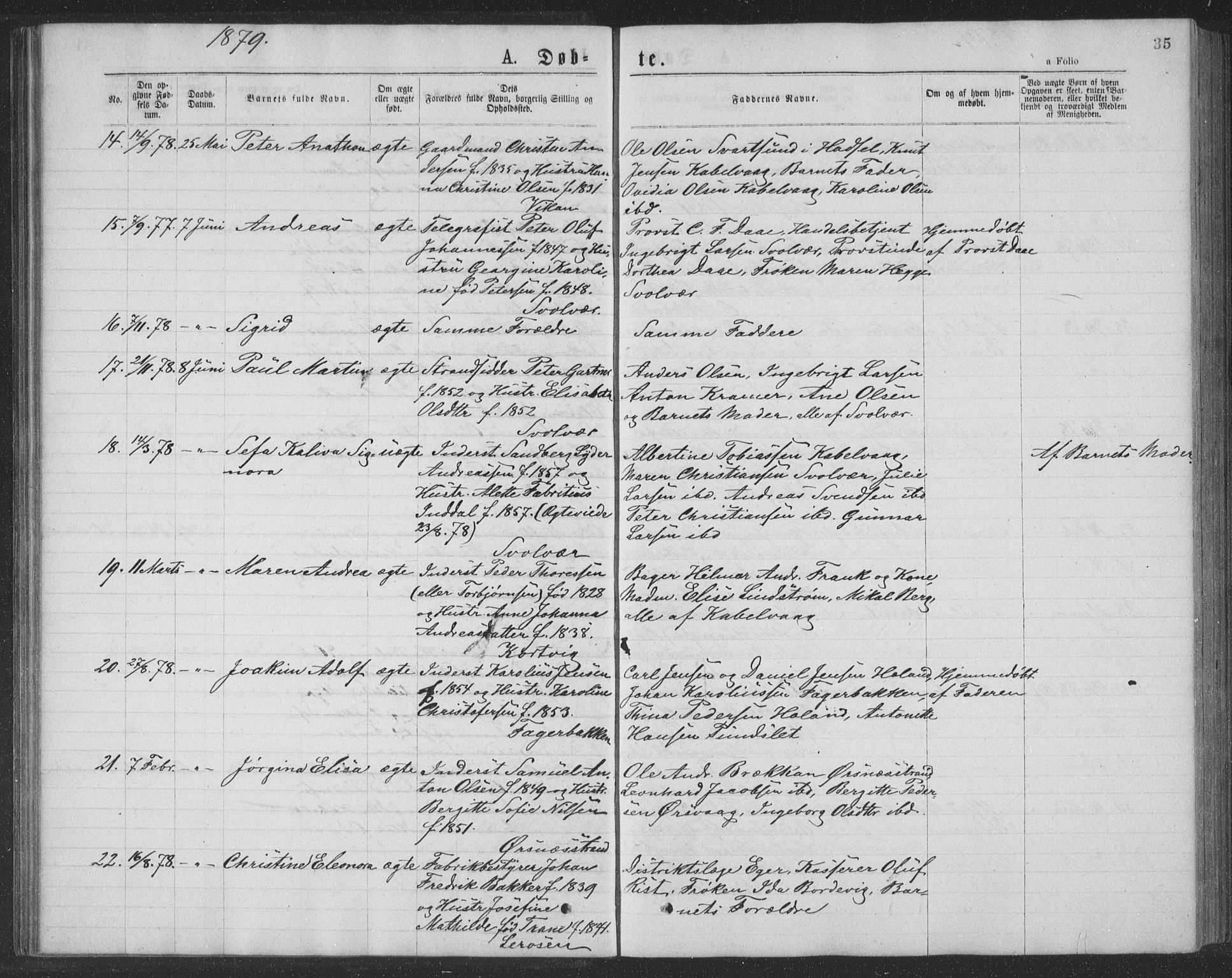 Ministerialprotokoller, klokkerbøker og fødselsregistre - Nordland, SAT/A-1459/874/L1075: Parish register (copy) no. 874C04, 1876-1883, p. 35