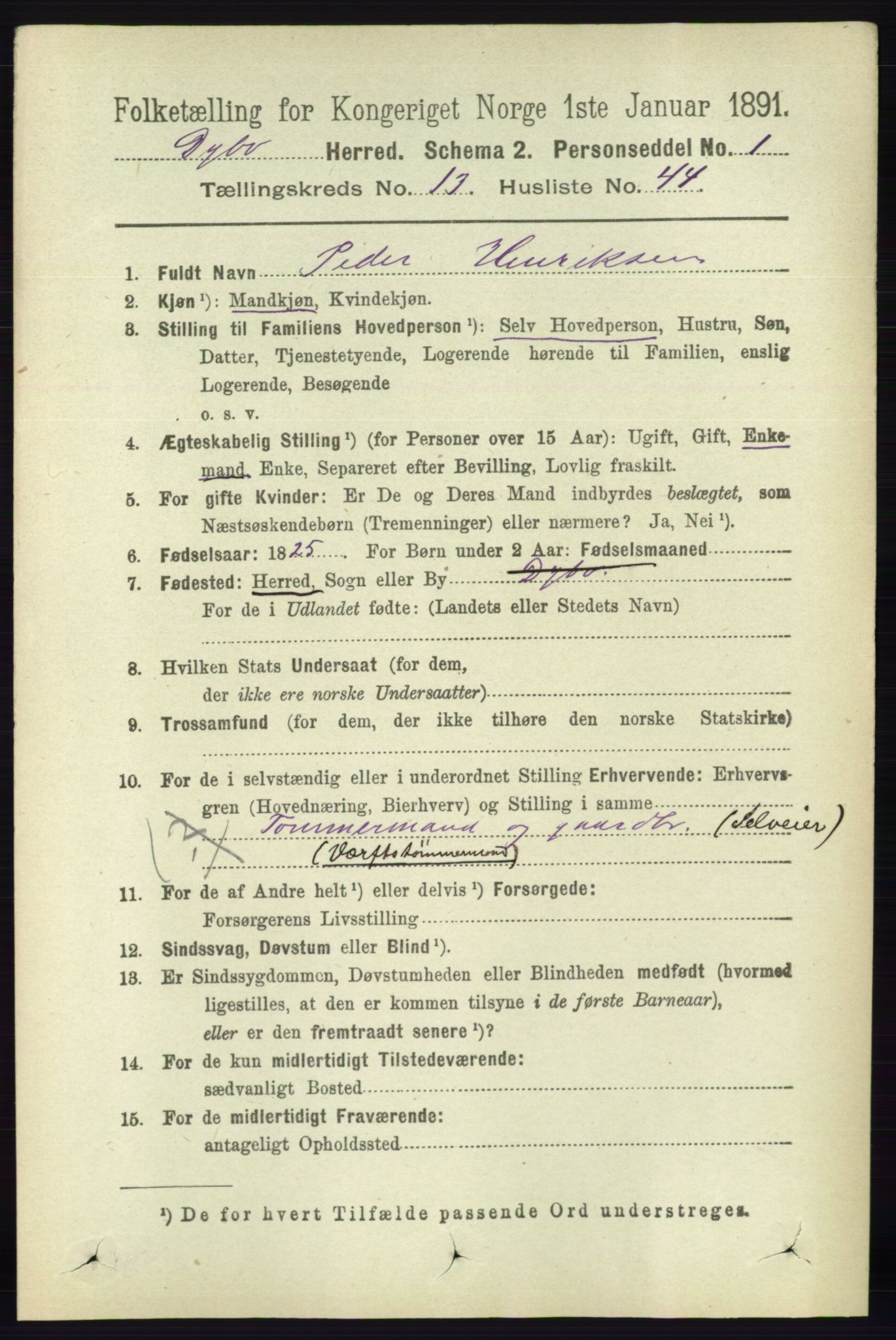 RA, 1891 census for 0915 Dypvåg, 1891, p. 5563