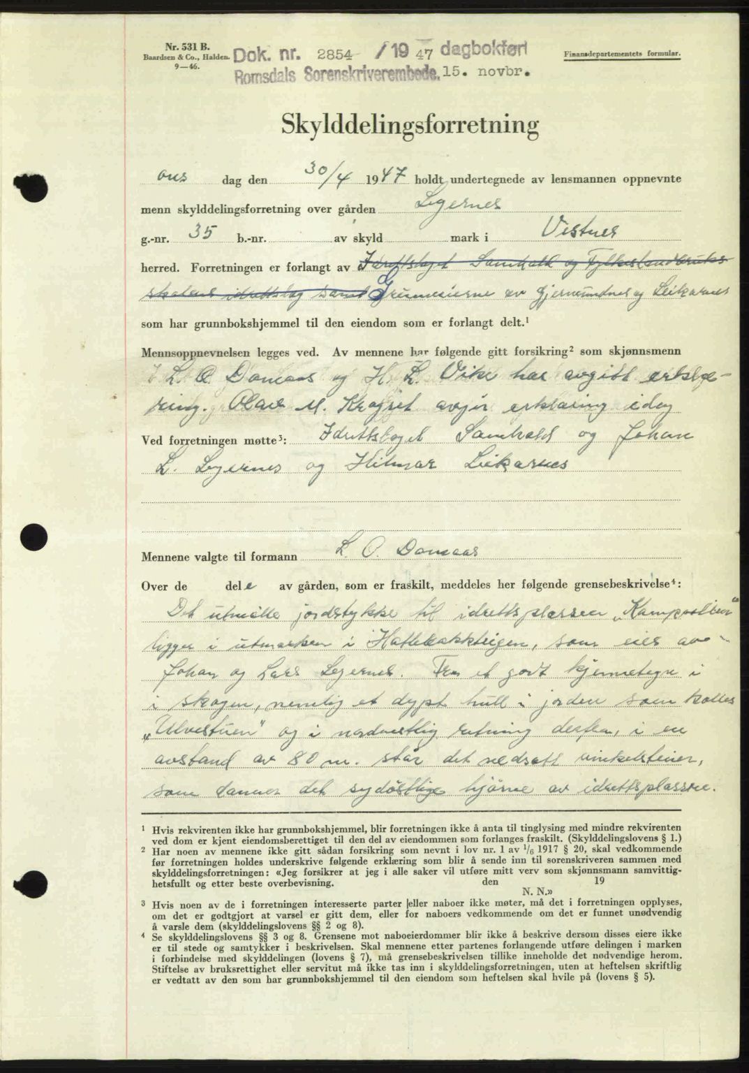 Romsdal sorenskriveri, SAT/A-4149/1/2/2C: Mortgage book no. A24, 1947-1947, Diary no: : 2854/1947
