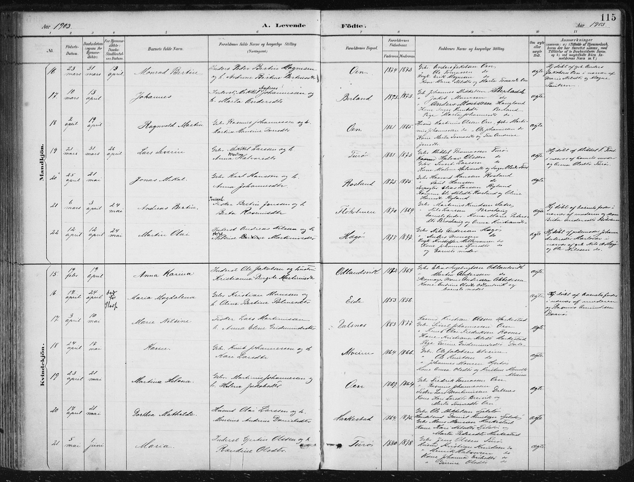 Herdla Sokneprestembete, AV/SAB-A-75701/H/Haa: Parish register (official) no. A 4, 1891-1905, p. 115