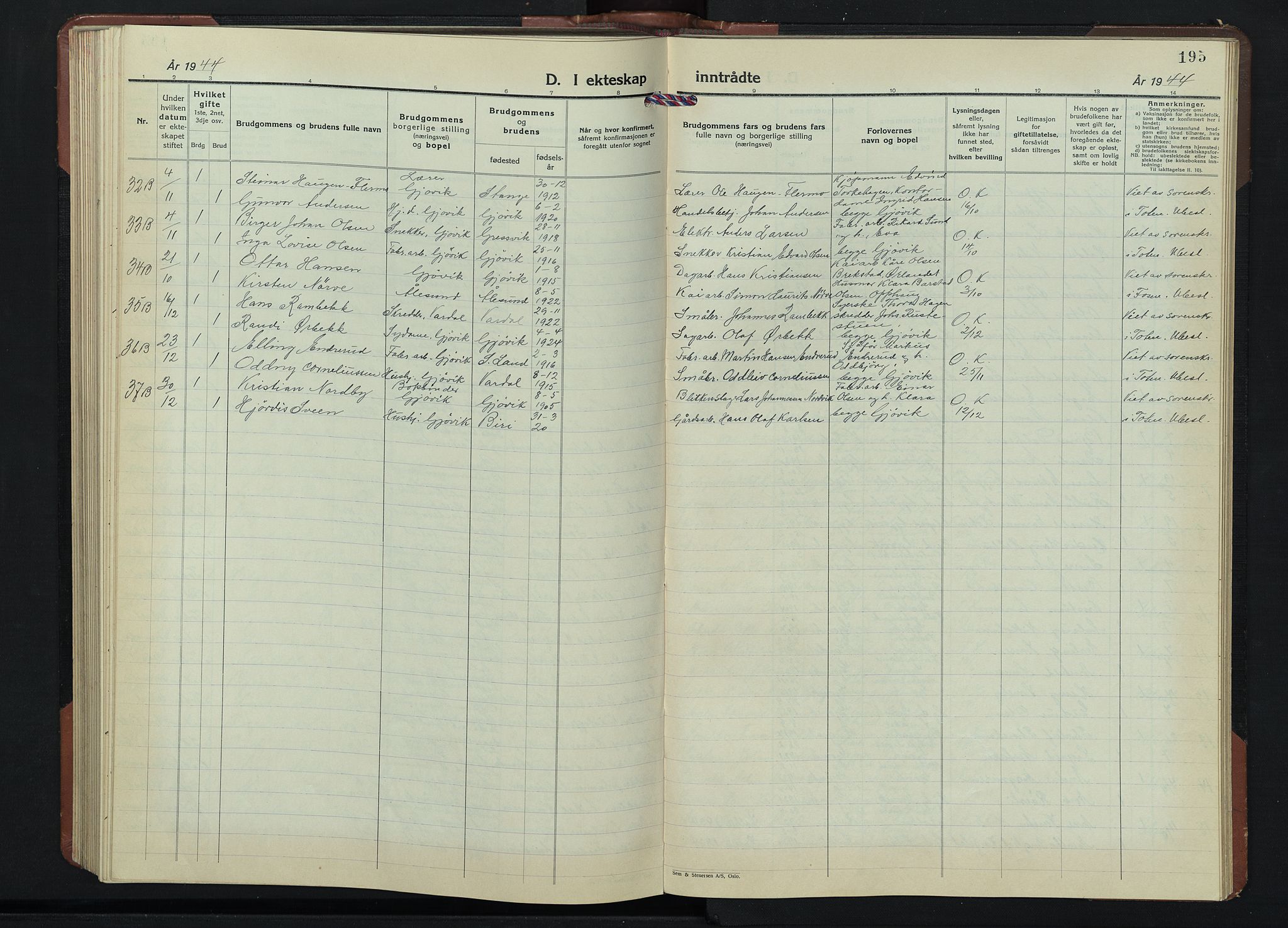 Gjøvik prestekontor, AV/SAH-PREST-098/H/Ha/Hab/L0001: Parish register (copy) no. 1, 1941-1951, p. 195