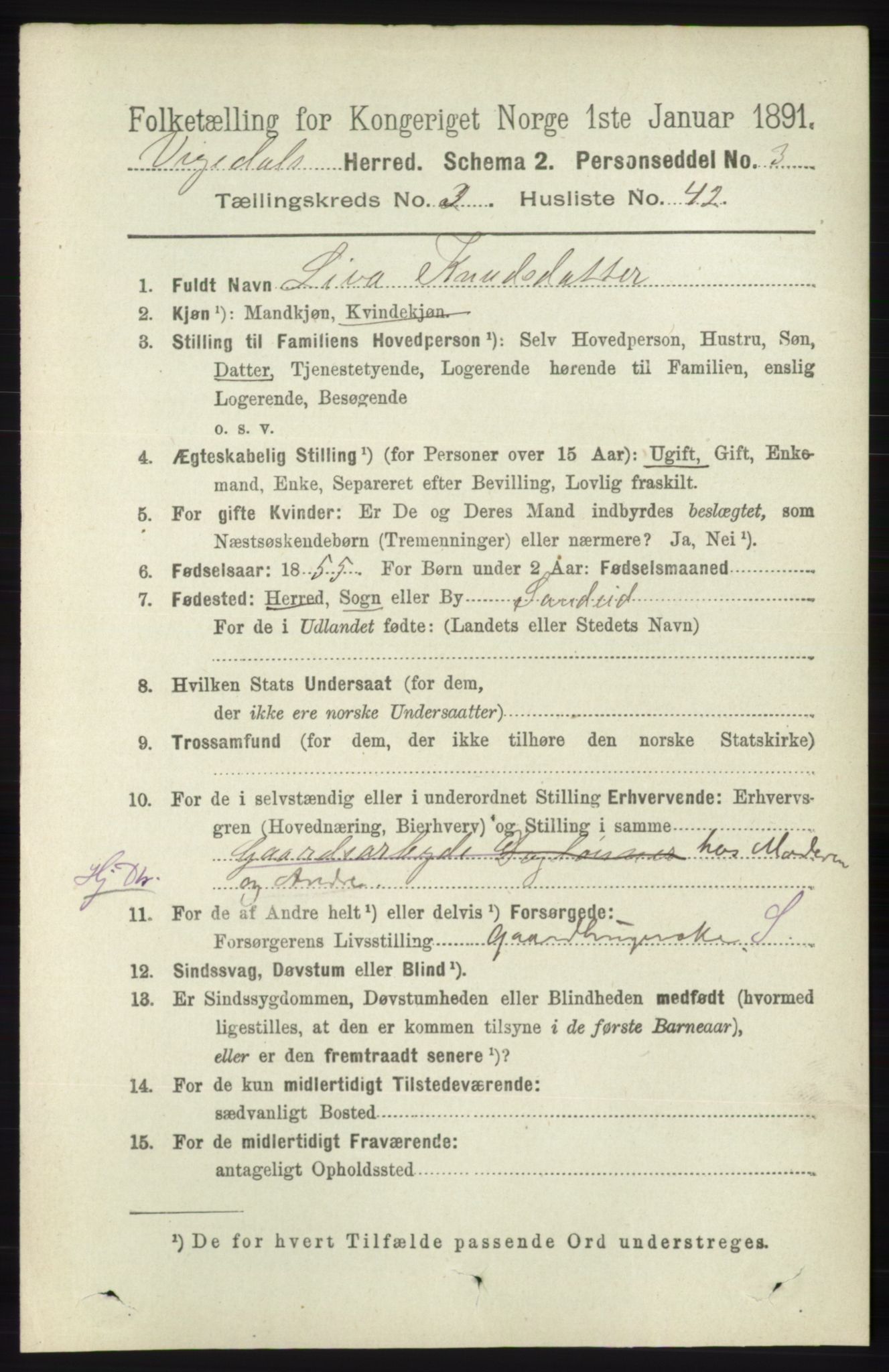 RA, 1891 census for 1157 Vikedal, 1891, p. 884