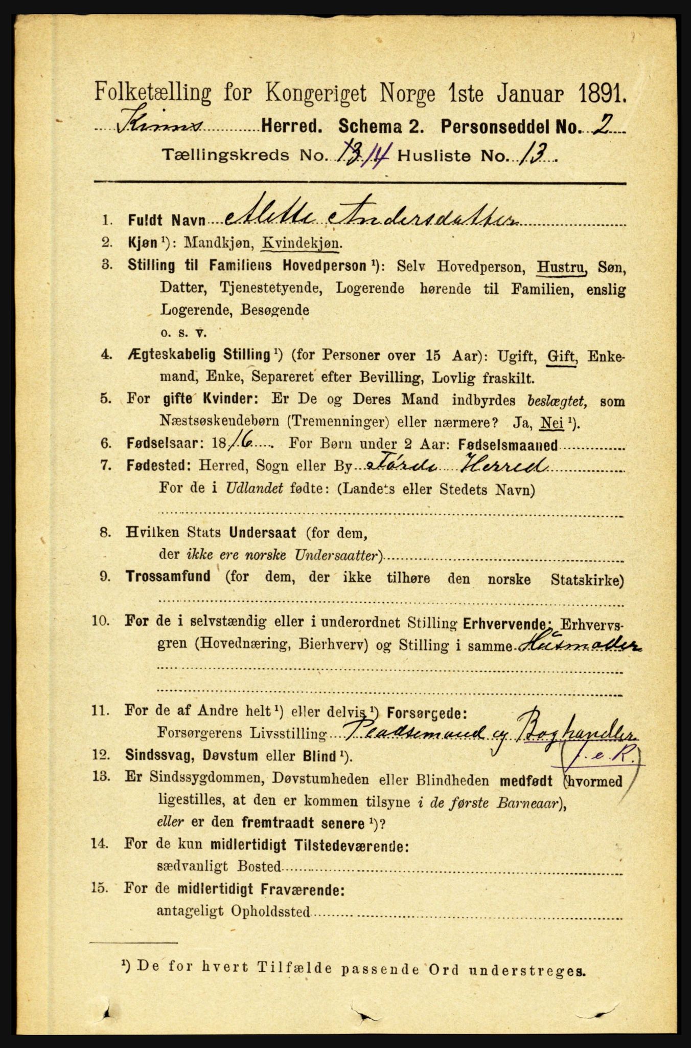 RA, 1891 census for 1437 Kinn, 1891, p. 5517