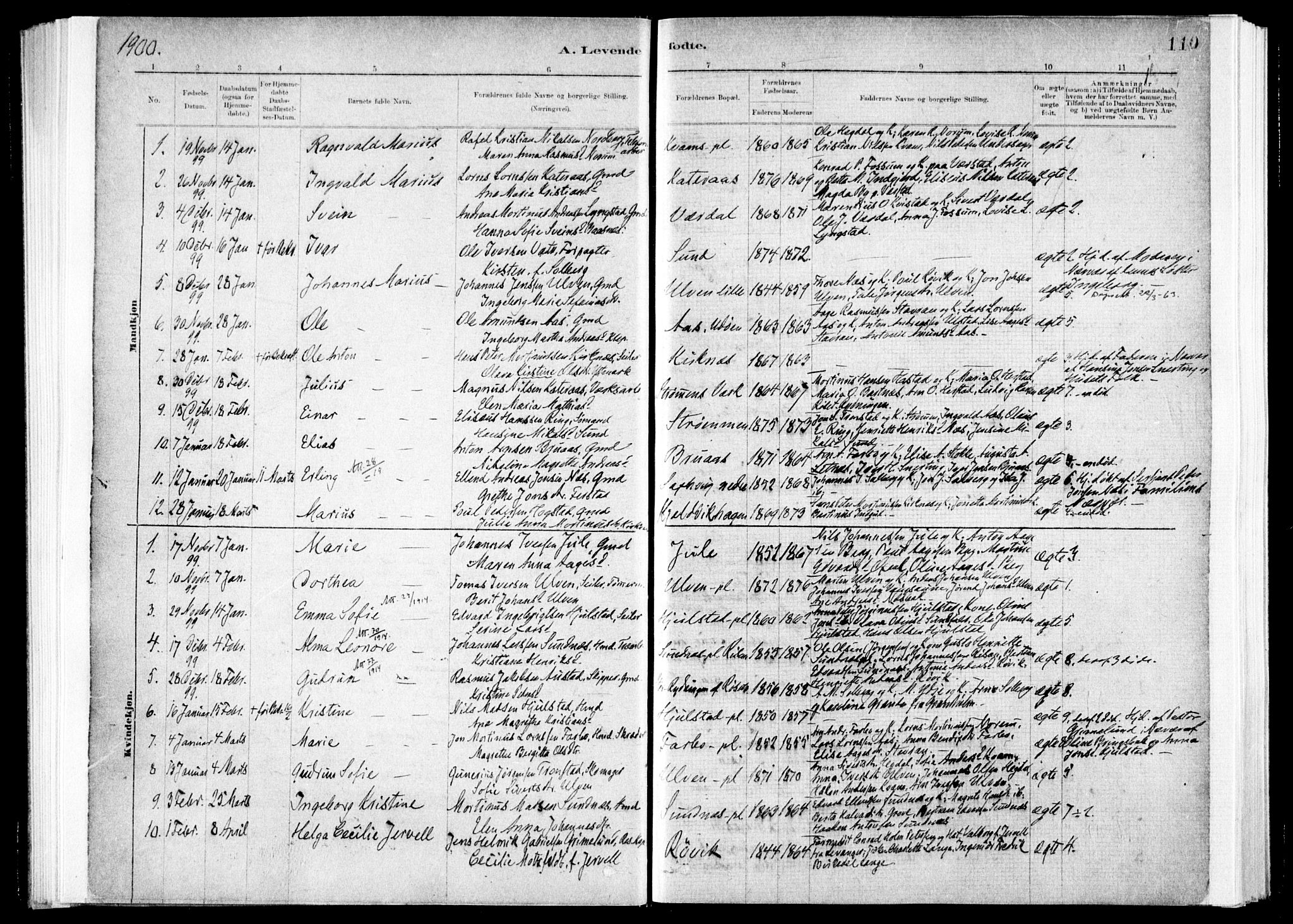 Ministerialprotokoller, klokkerbøker og fødselsregistre - Nord-Trøndelag, AV/SAT-A-1458/730/L0285: Parish register (official) no. 730A10, 1879-1914, p. 110