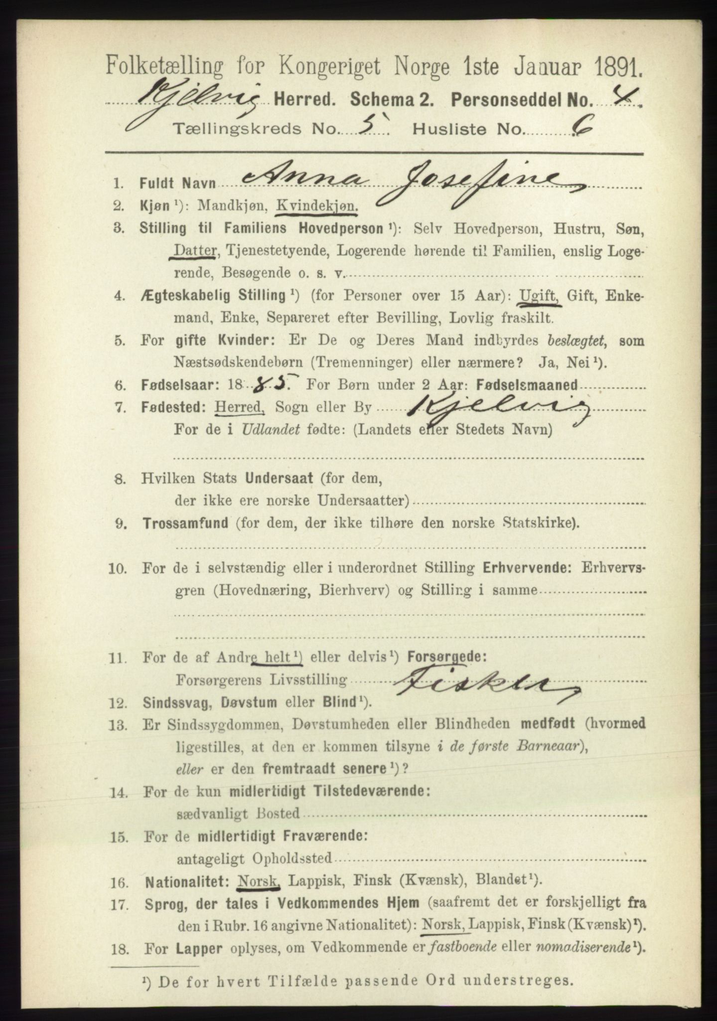 RA, 1891 census for 2019 Kjelvik, 1891, p. 577