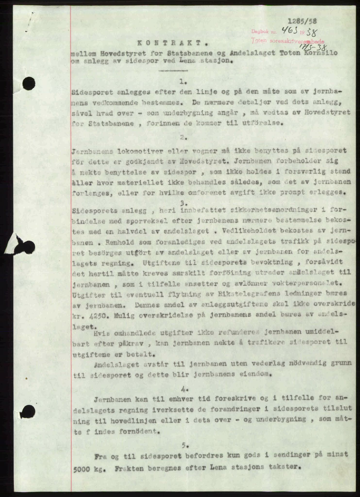 Toten tingrett, SAH/TING-006/H/Hb/Hbc/L0003: Mortgage book no. Hbc-03, 1937-1938, Diary no: : 463/1938
