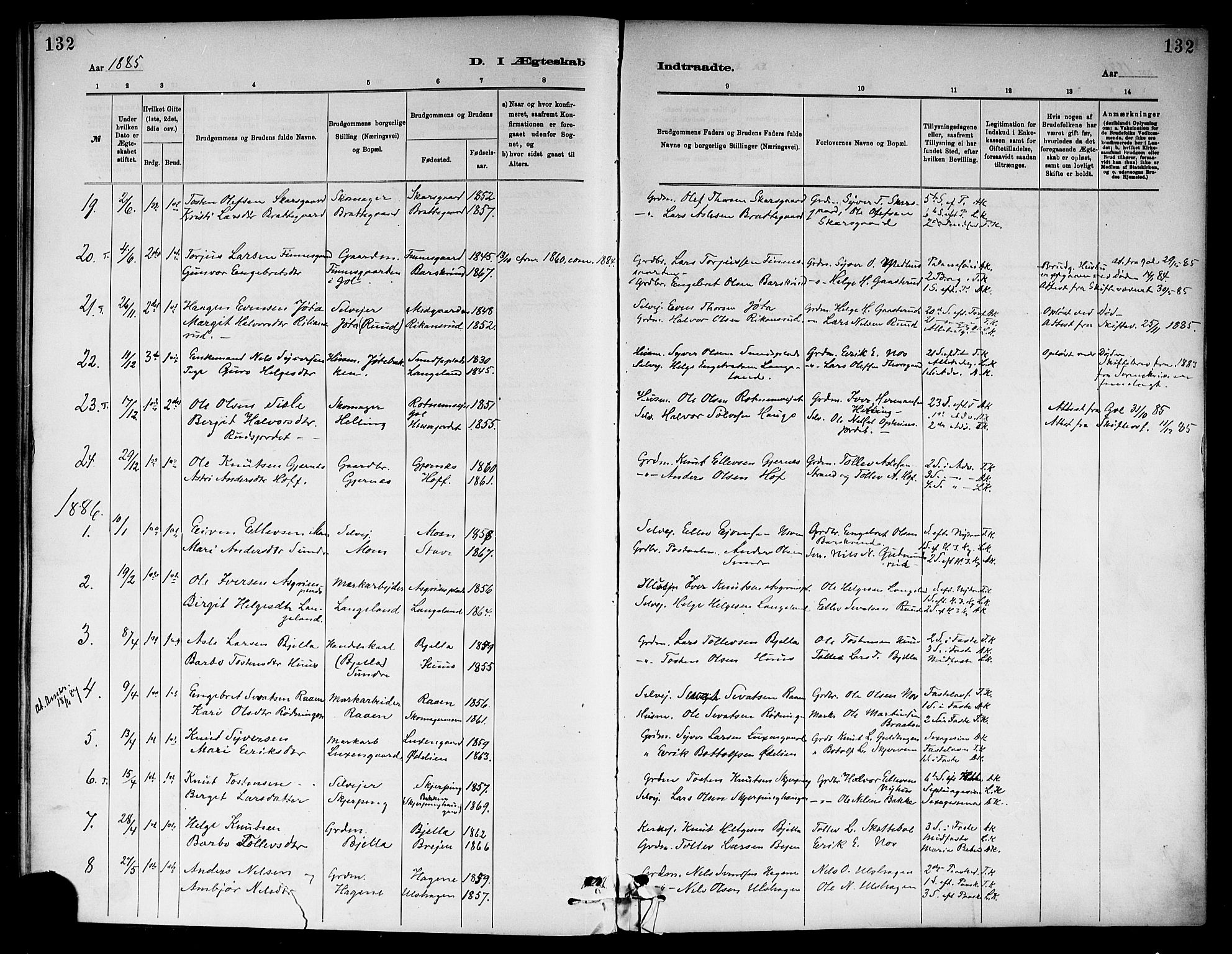 Ål kirkebøker, SAKO/A-249/F/Fa/L0008: Parish register (official) no. I 8, 1882-1896, p. 132