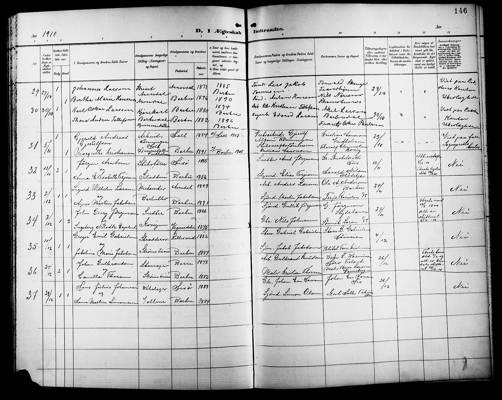 Barbu sokneprestkontor, AV/SAK-1111-0003/F/Fb/L0003: Parish register (copy) no. B 3, 1897-1911, p. 146