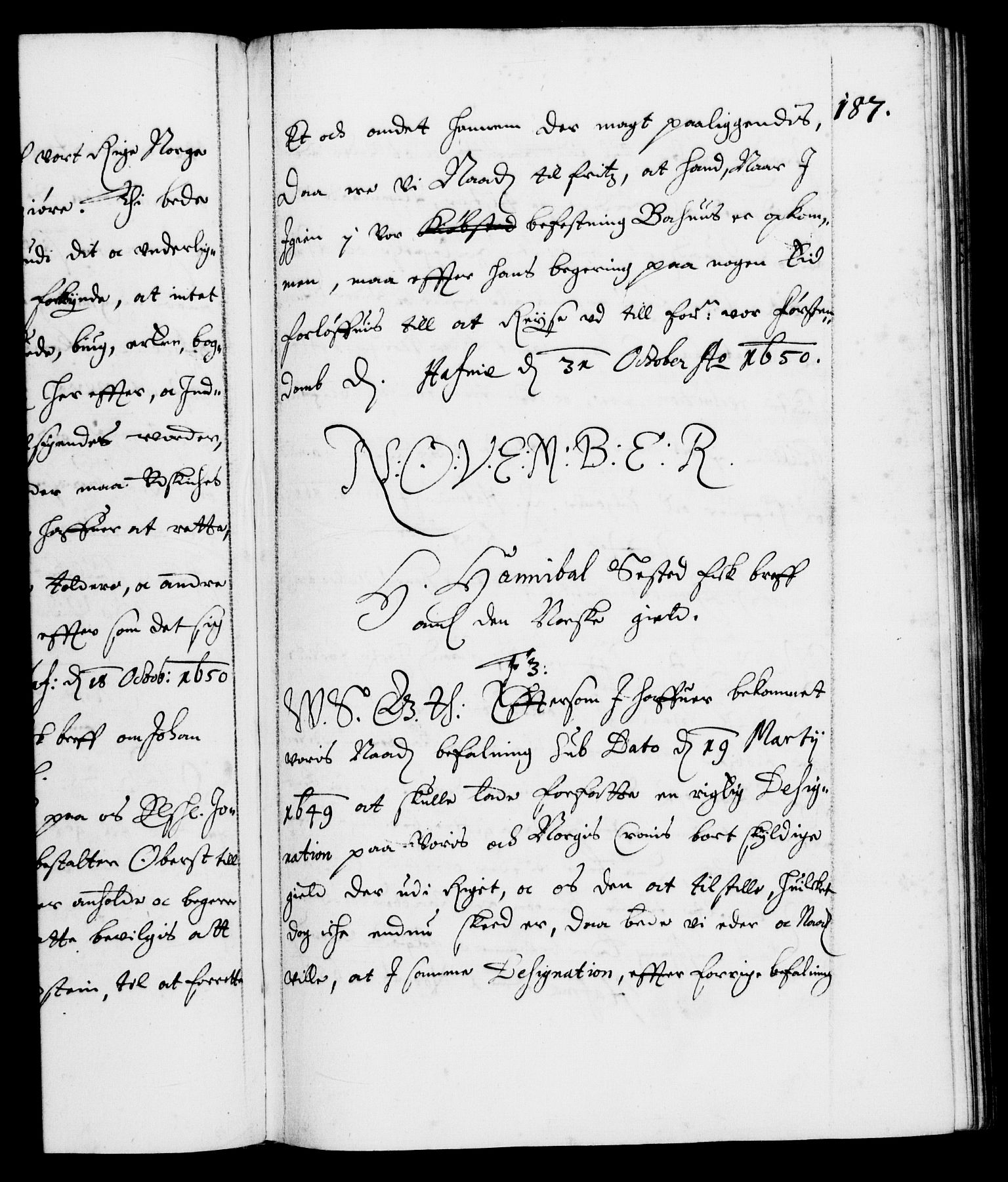 Danske Kanselli 1572-1799, RA/EA-3023/F/Fc/Fca/Fcab/L0008: Norske tegnelser (mikrofilm), 1648-1652, p. 187a