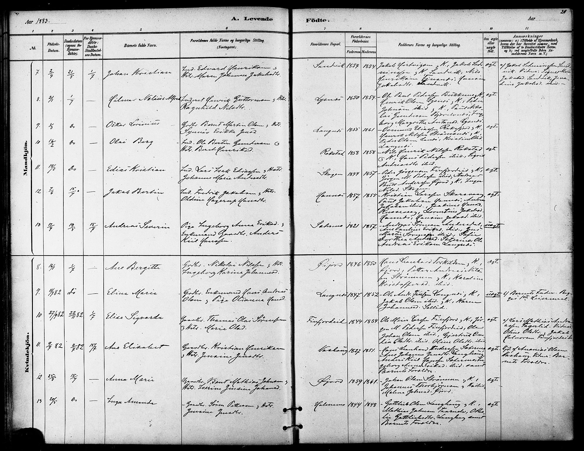 Lenvik sokneprestembete, SATØ/S-1310/H/Ha/Haa/L0011kirke: Parish register (official) no. 11, 1880-1889, p. 24