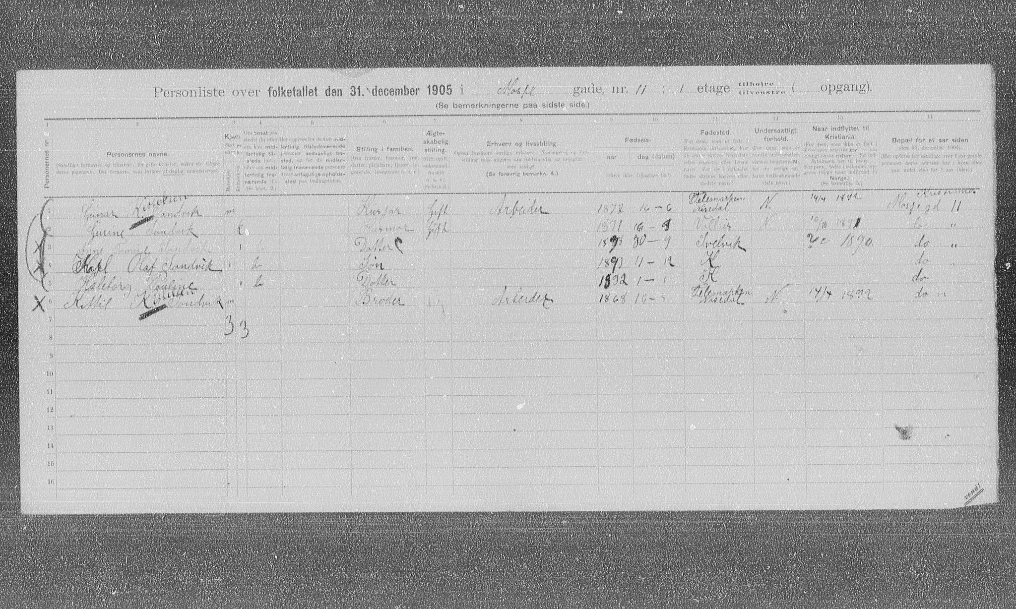 OBA, Municipal Census 1905 for Kristiania, 1905, p. 34593