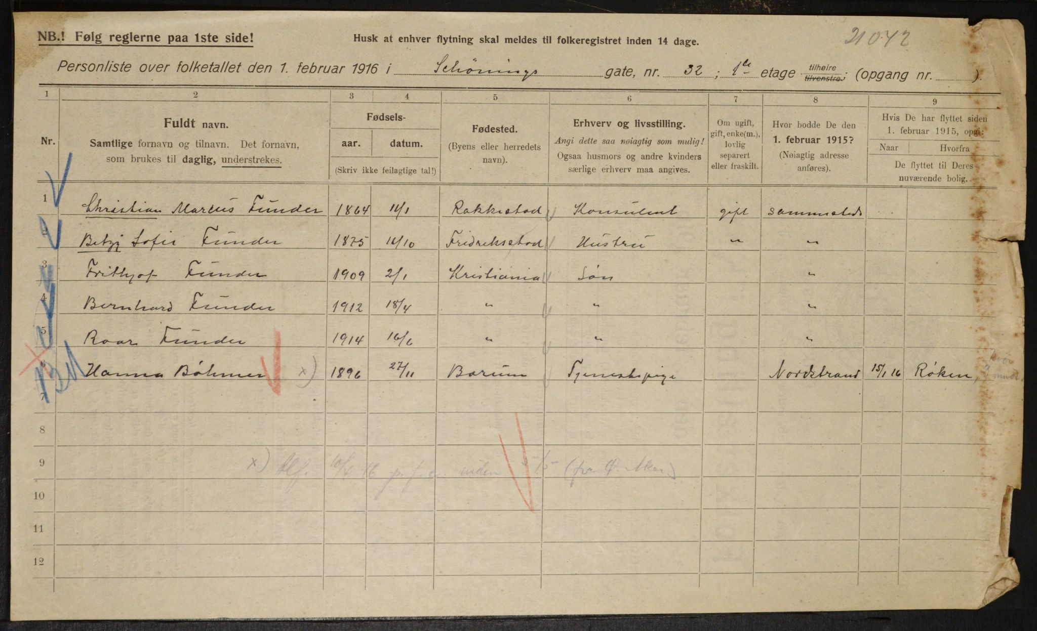 OBA, Municipal Census 1916 for Kristiania, 1916, p. 96101