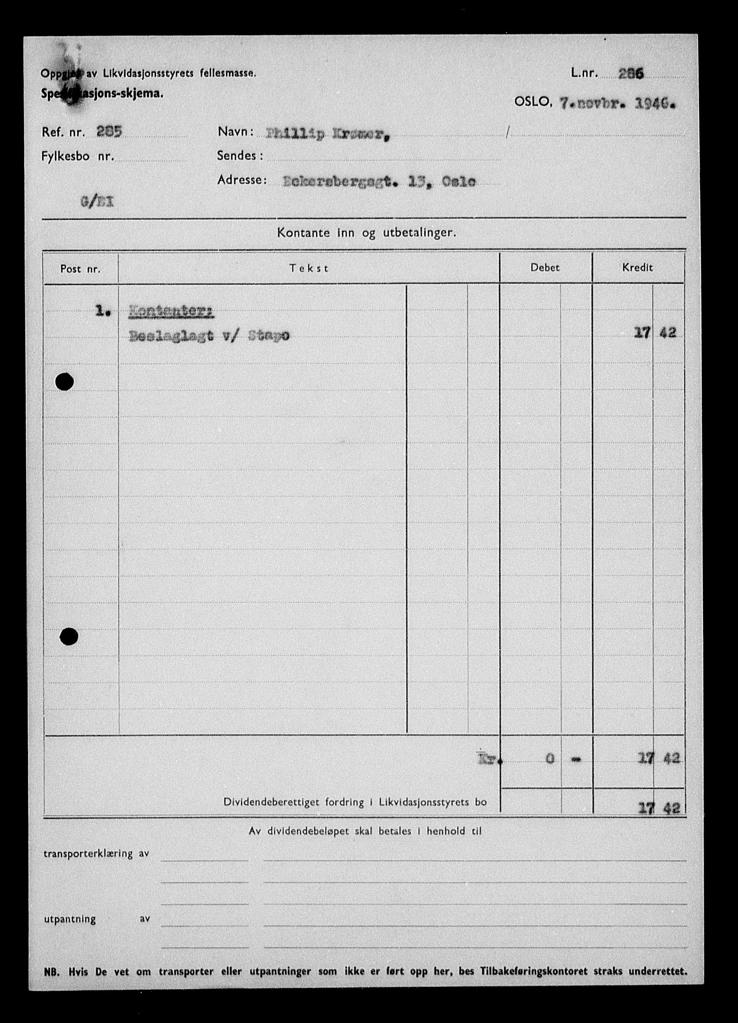 Justisdepartementet, Tilbakeføringskontoret for inndratte formuer, AV/RA-S-1564/H/Hc/Hcc/L0954: --, 1945-1947, p. 191