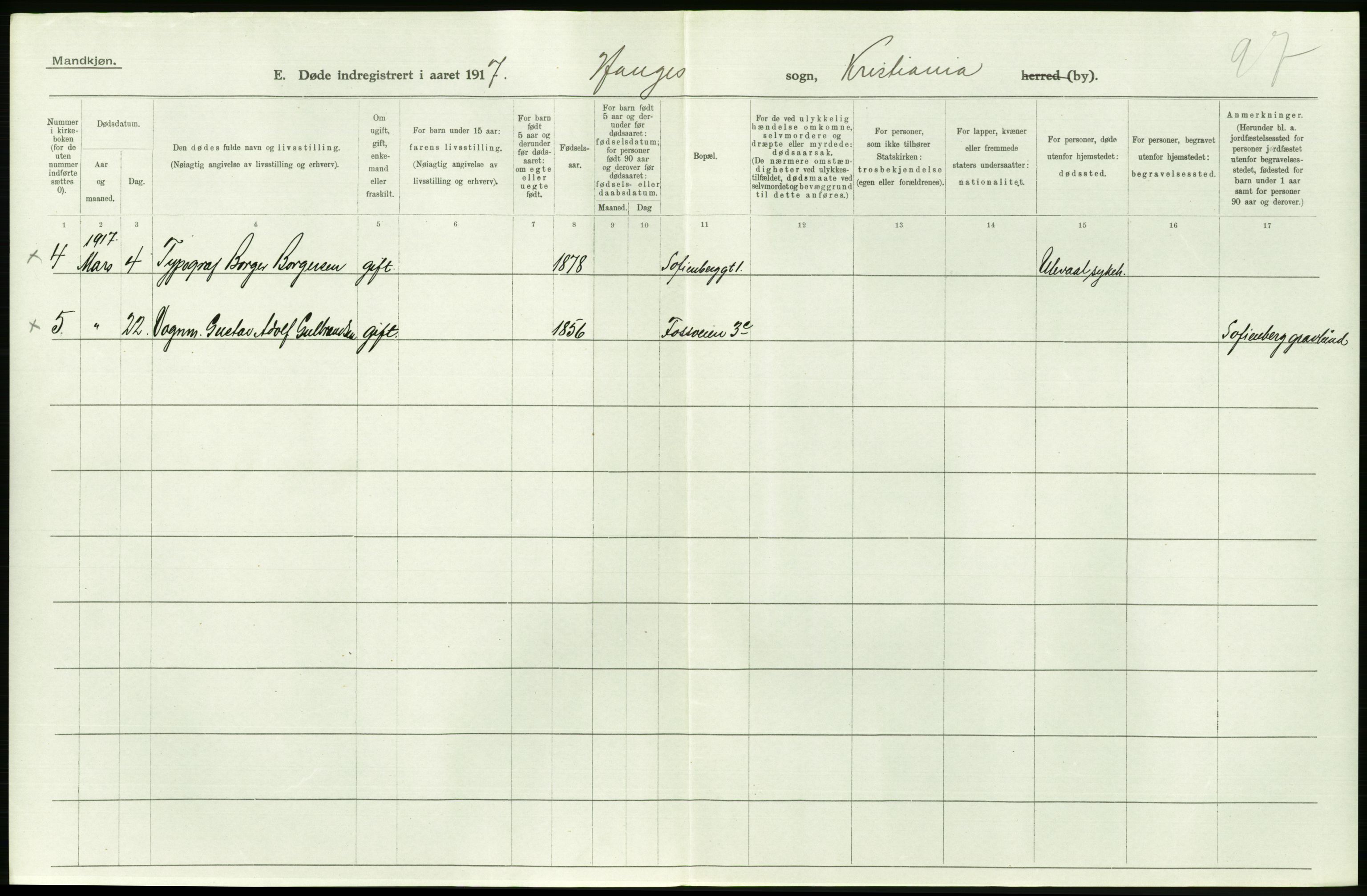 Statistisk sentralbyrå, Sosiodemografiske emner, Befolkning, RA/S-2228/D/Df/Dfb/Dfbg/L0011: Kristiania: Døde, dødfødte., 1917, p. 470