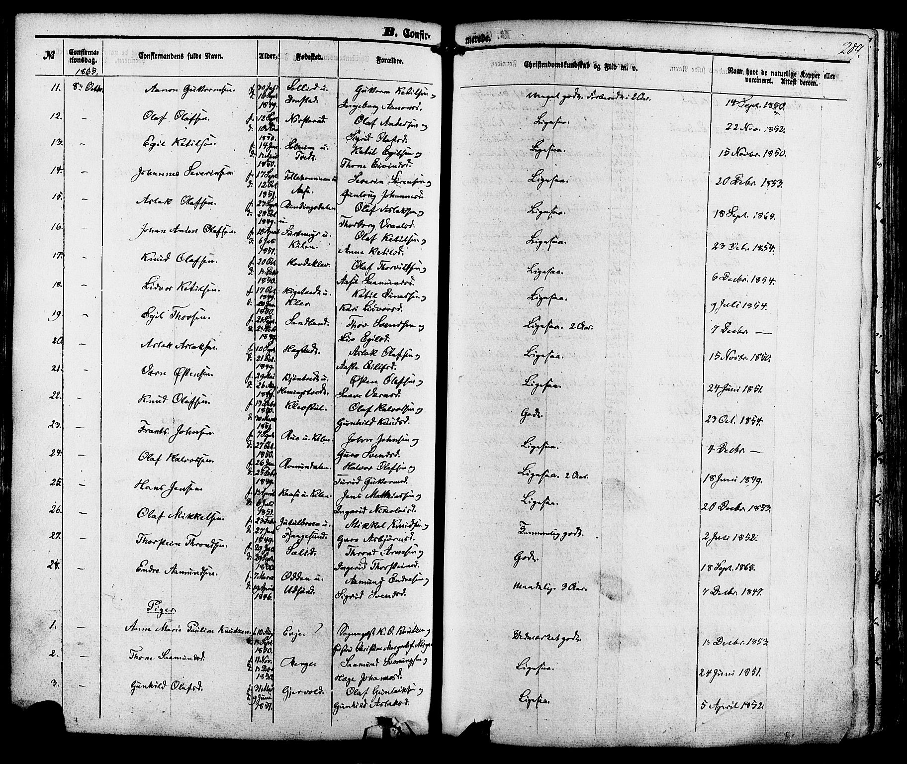 Kviteseid kirkebøker, AV/SAKO-A-276/F/Fa/L0007: Parish register (official) no. I 7, 1859-1881, p. 289