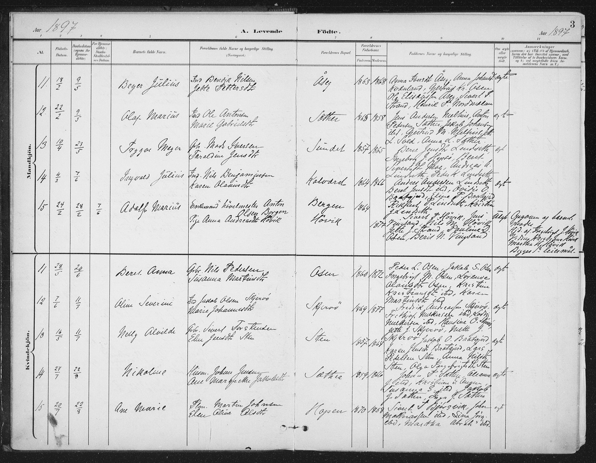Ministerialprotokoller, klokkerbøker og fødselsregistre - Sør-Trøndelag, AV/SAT-A-1456/658/L0723: Parish register (official) no. 658A02, 1897-1912, p. 3