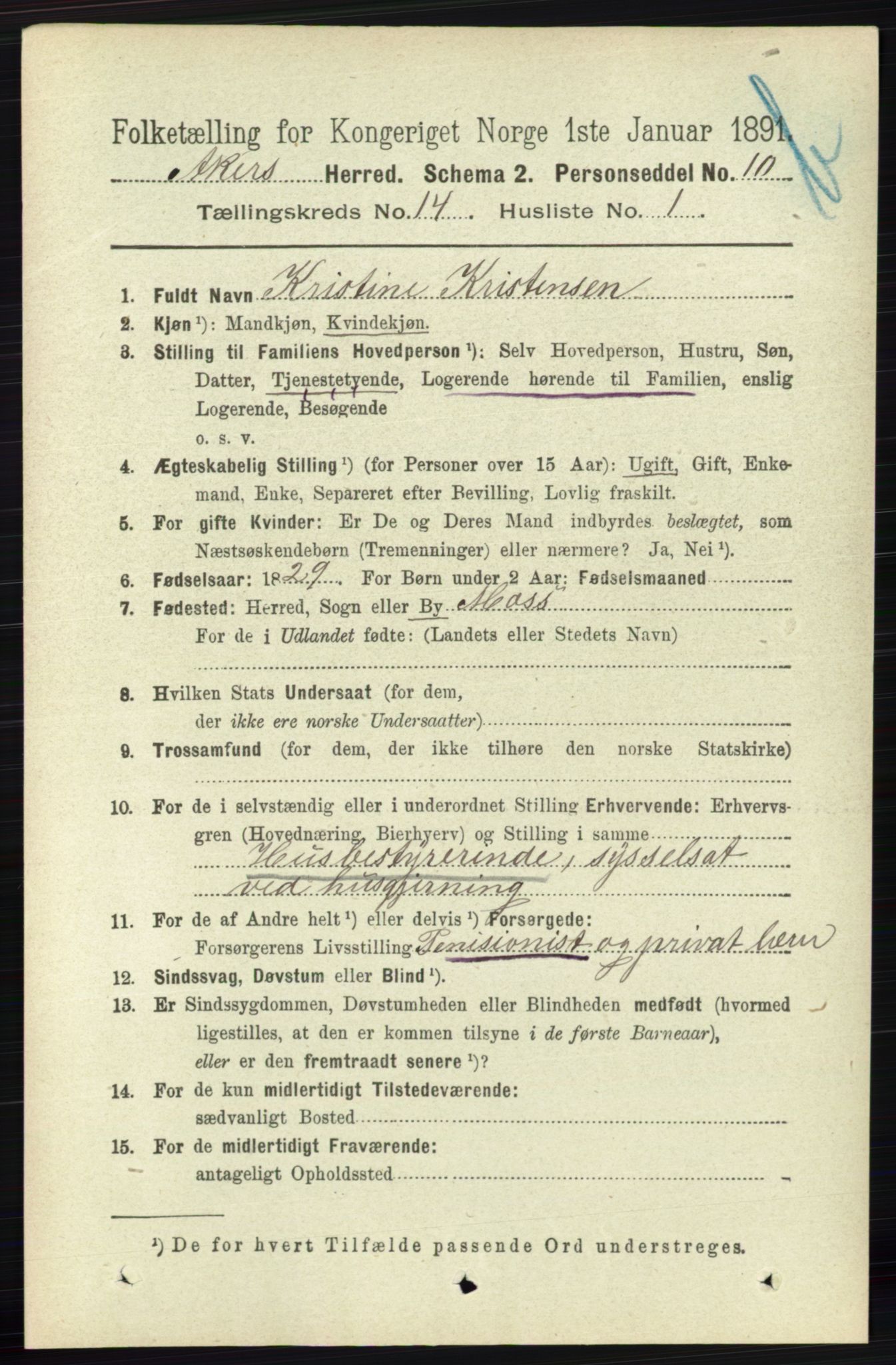 RA, 1891 census for 0218 Aker, 1891, p. 12742