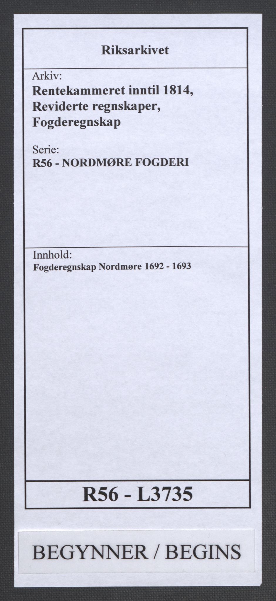 Rentekammeret inntil 1814, Reviderte regnskaper, Fogderegnskap, RA/EA-4092/R56/L3735: Fogderegnskap Nordmøre, 1692-1693, p. 1