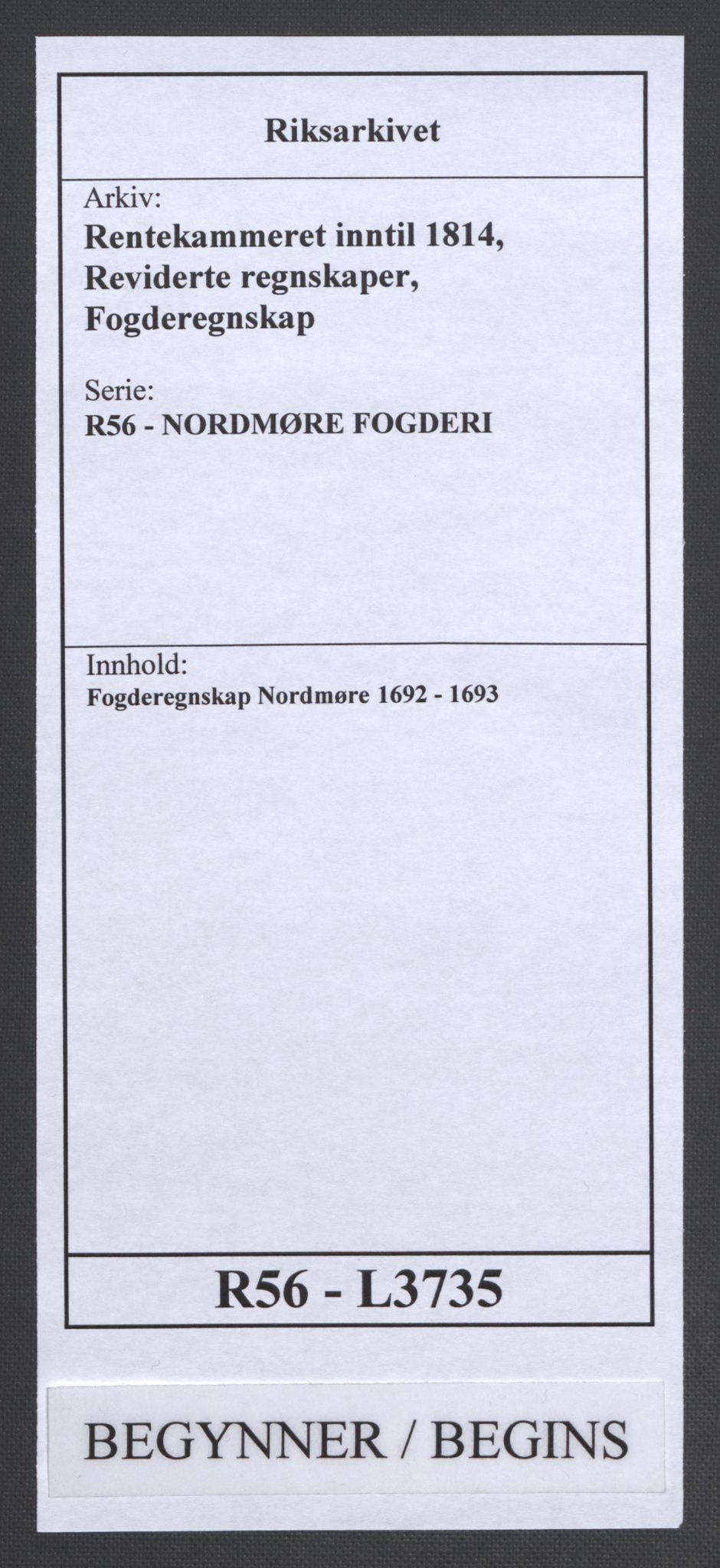 Rentekammeret inntil 1814, Reviderte regnskaper, Fogderegnskap, AV/RA-EA-4092/R56/L3735: Fogderegnskap Nordmøre, 1692-1693, p. 1
