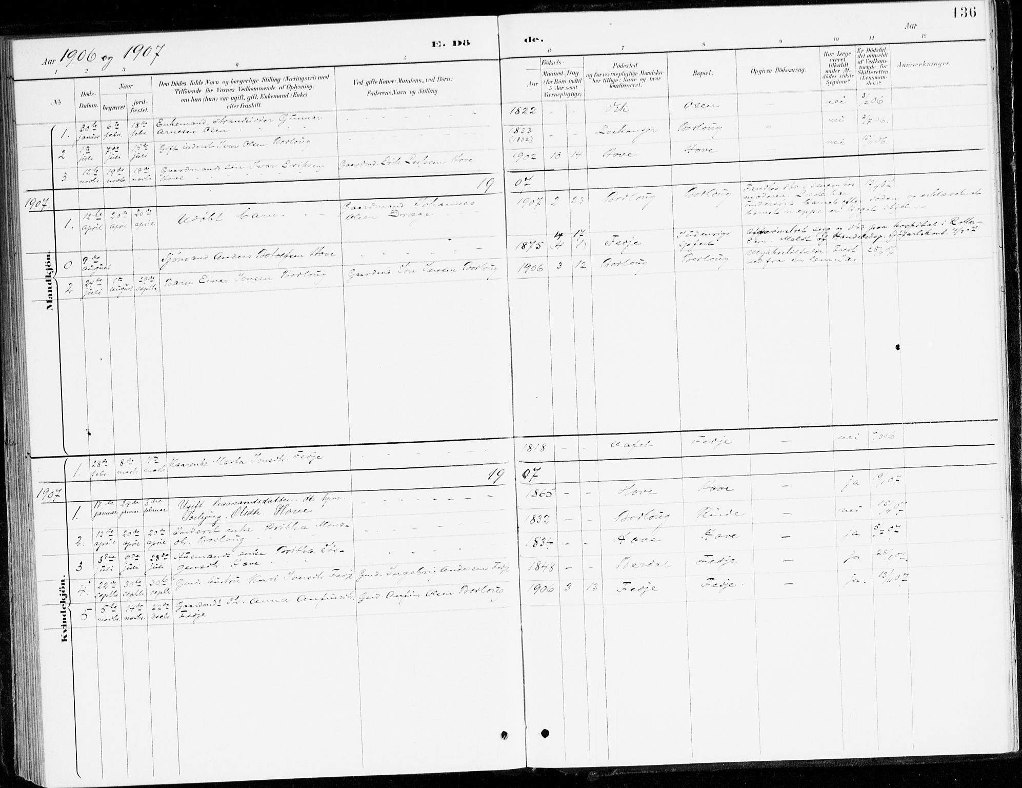 Leikanger sokneprestembete, AV/SAB-A-81001/H/Haa/Haad/L0001: Parish register (official) no. D 1, 1887-1922, p. 136