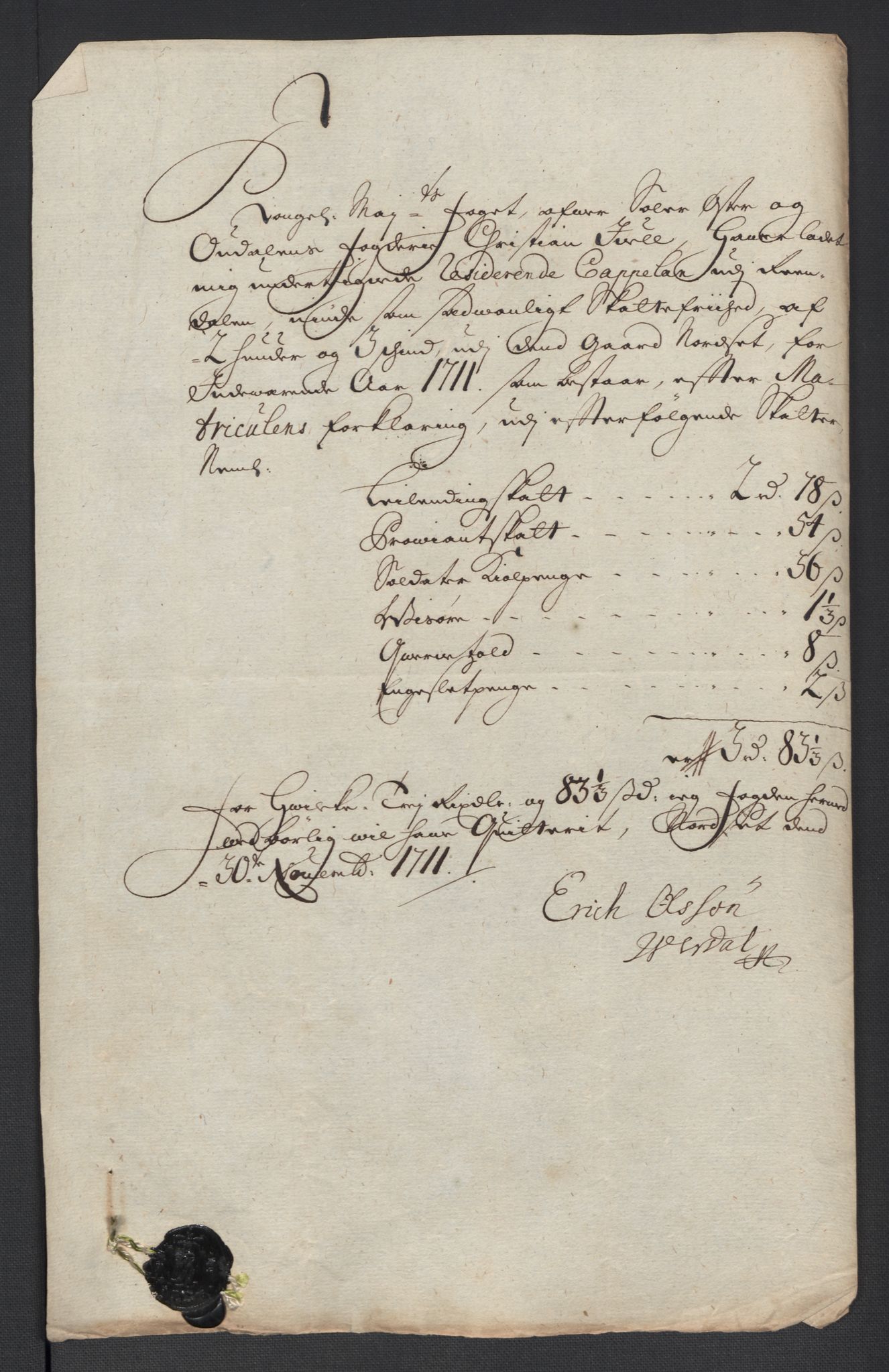 Rentekammeret inntil 1814, Reviderte regnskaper, Fogderegnskap, RA/EA-4092/R13/L0848: Fogderegnskap Solør, Odal og Østerdal, 1711, p. 298