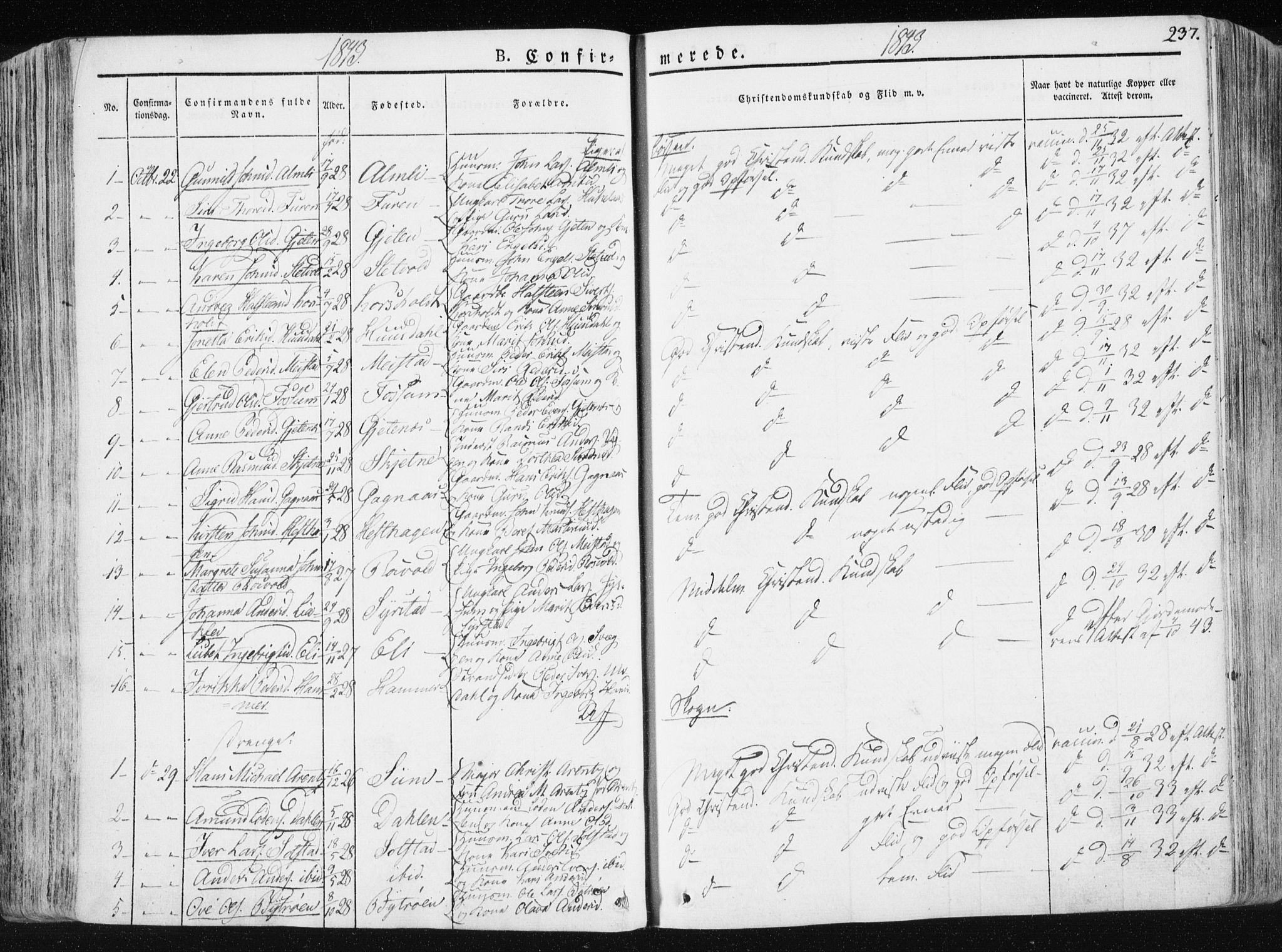 Ministerialprotokoller, klokkerbøker og fødselsregistre - Sør-Trøndelag, SAT/A-1456/665/L0771: Parish register (official) no. 665A06, 1830-1856, p. 237